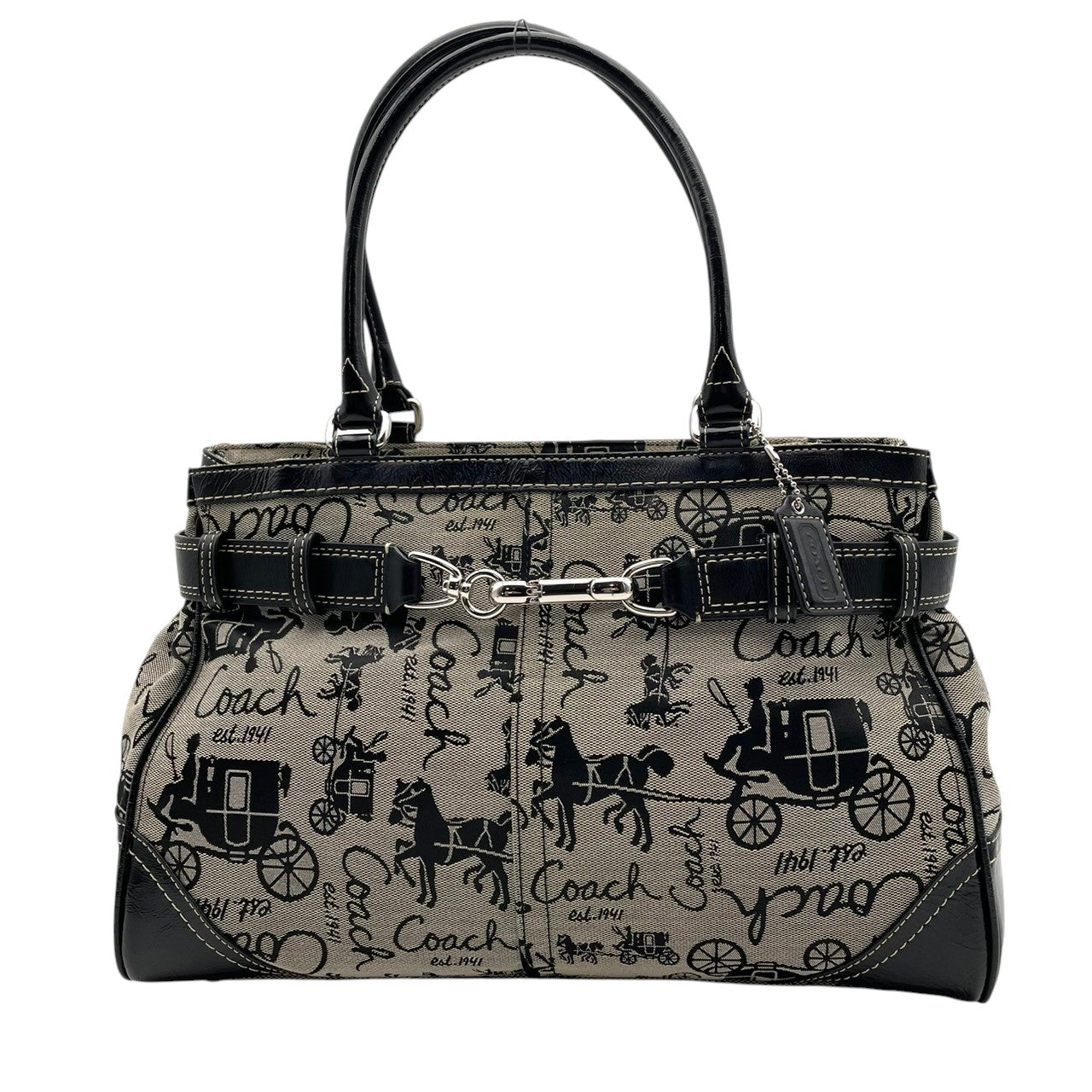 美品 コーチ COACH トートバッグ ワンショルダー ハンドバッグ シグネチャー キャンバス レザー グレー ブラック 黒 エレガント カジュアル ビジネス 通勤 通学 お出かけ 普段使い トラベル 旅行 大容量 レディース 自立可 肩掛け 鞄 S92