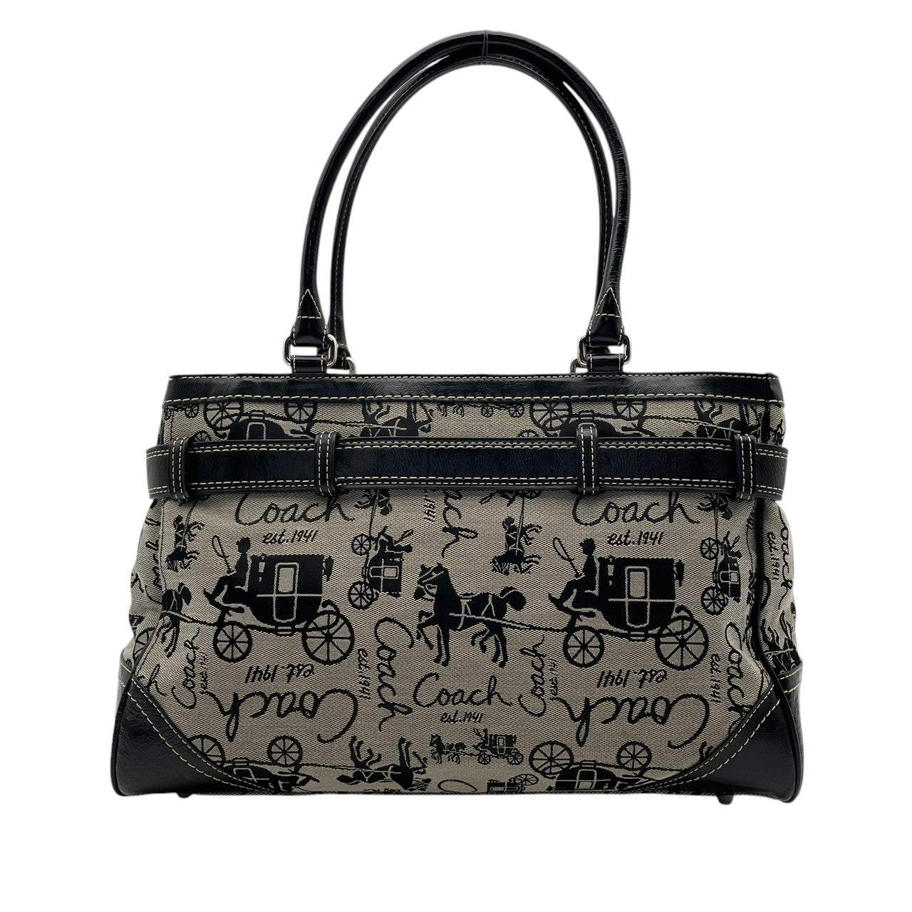 美品 コーチ COACH トートバッグ ワンショルダー ハンドバッグ シグネチャー キャンバス レザー グレー ブラック 黒 エレガント カジュアル ビジネス 通勤 通学 お出かけ 普段使い トラベル 旅行 大容量 レディース 自立可 肩掛け 鞄 S92