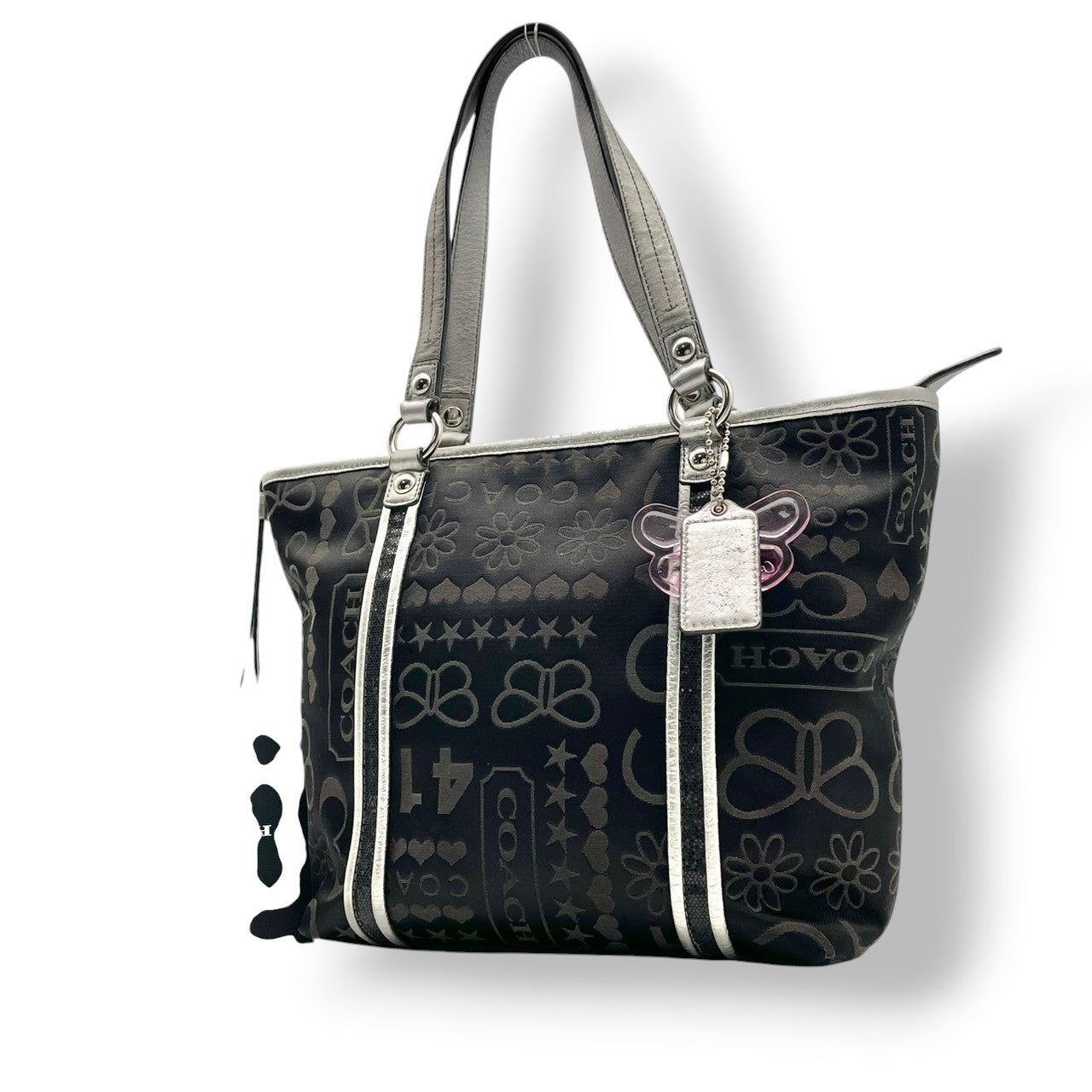 美品 コーチ COACH トートバッグ ワンショルダー シグネチャー キャンバス レザー ブラック 黒 グレー エレガント クラシック カジュアル ビジネス お出かけ 普段使い 通勤 通学 トラベル 旅行 A4収納可 レディース 自立可 肩掛け 鞄 s86