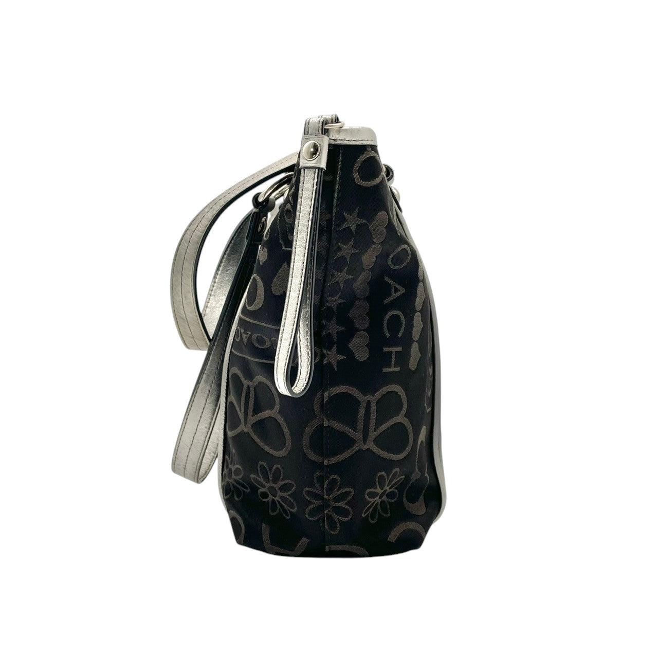 美品 コーチ COACH トートバッグ ワンショルダー シグネチャー キャンバス レザー ブラック 黒 グレー エレガント クラシック カジュアル ビジネス お出かけ 普段使い 通勤 通学 トラベル 旅行 A4収納可 レディース 自立可 肩掛け 鞄 s86
