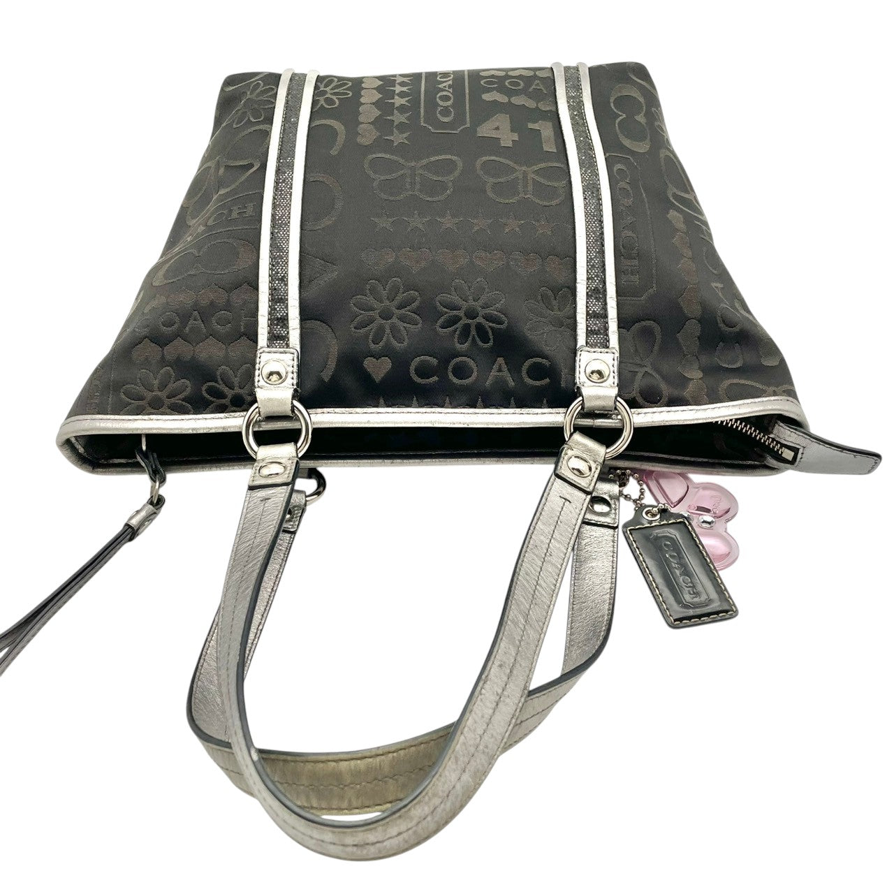 美品 コーチ COACH トートバッグ ワンショルダー シグネチャー キャンバス レザー ブラック 黒 グレー エレガント クラシック カジュアル ビジネス お出かけ 普段使い 通勤 通学 トラベル 旅行 A4収納可 レディース 自立可 肩掛け 鞄 s86