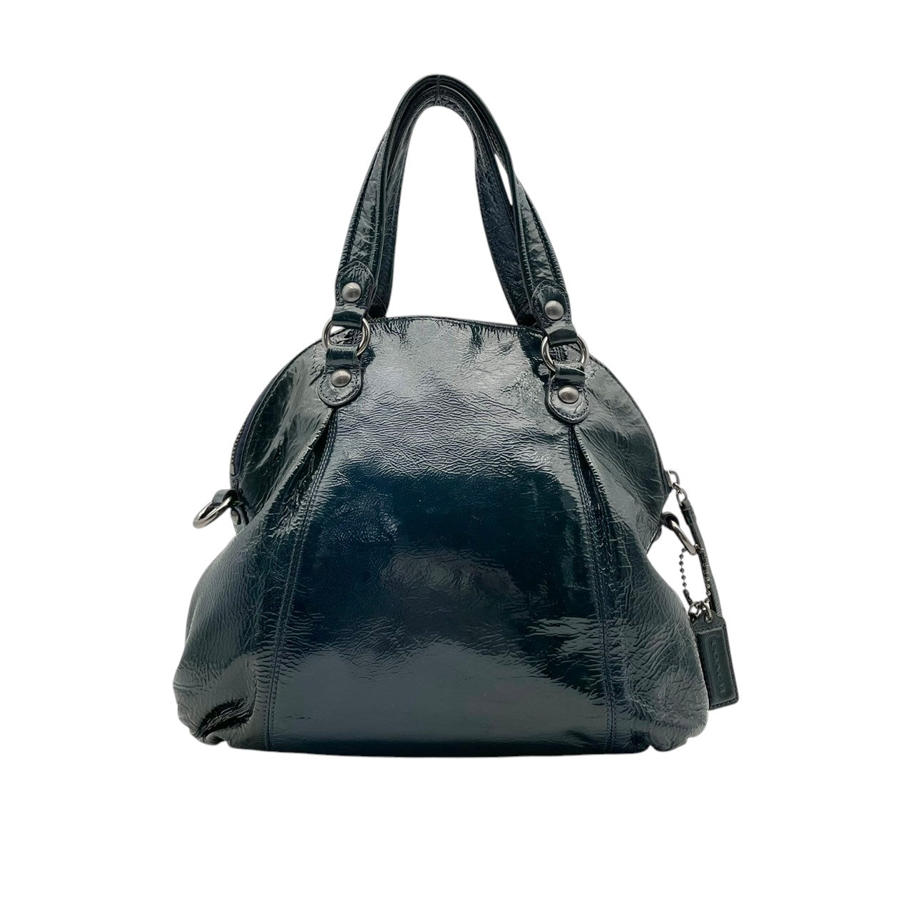 美品 コーチ COACH トートバッグ ハンドバッグ パテントレザー エナメル シグネチャー 型押し ネイビー 紺 エレガント クラシック カジュアル ビジネス お出かけ 普段使い 通勤 通学 トラベル 旅行 大容量 レディース 自立可 鞄 s86