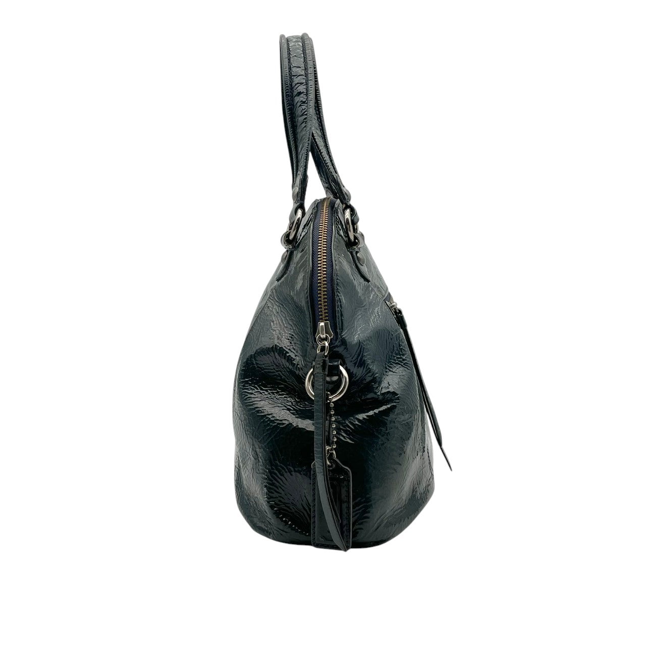 美品 コーチ COACH トートバッグ ハンドバッグ パテントレザー エナメル シグネチャー 型押し ネイビー 紺 エレガント クラシック カジュアル ビジネス お出かけ 普段使い 通勤 通学 トラベル 旅行 大容量 レディース 自立可 鞄 s86