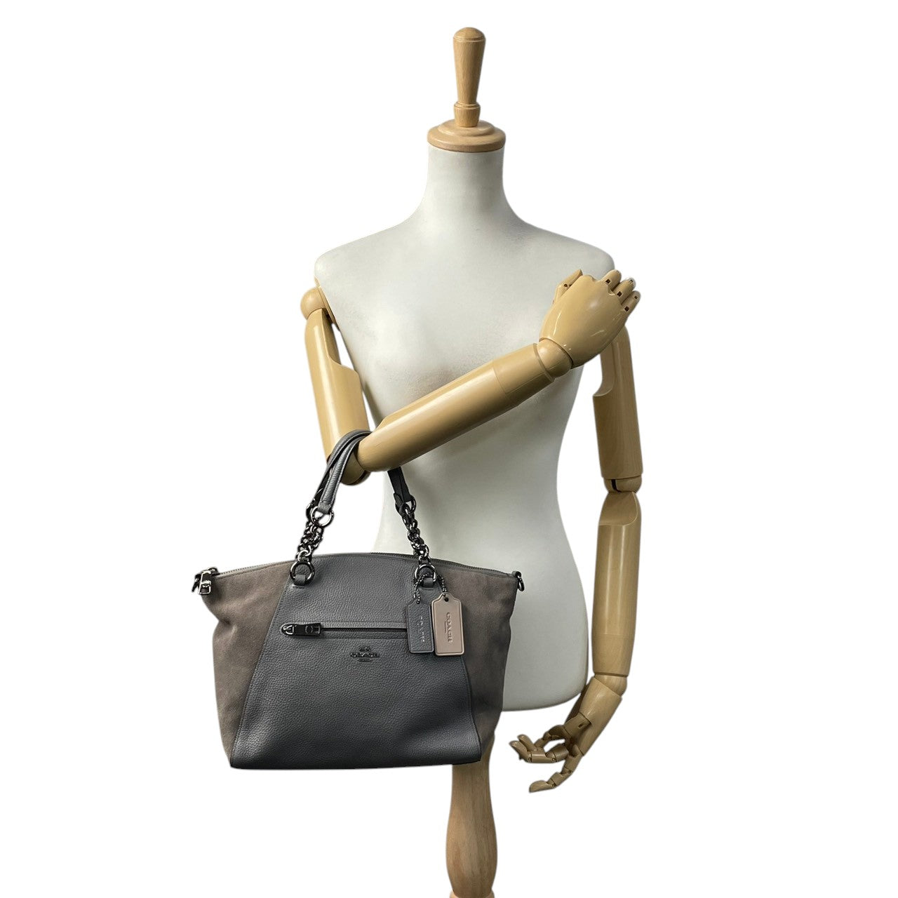 美品 コーチ COACH ハンドバッグ ショルダーバッグ 2WAY レザー 本革 グレー ブラウン 茶 シルバー金具 エレガント クラシック ビジネス お出かけ 普段使い 通勤 通学 トラベル 旅行 レディース 斜め掛け可 肩掛け 自立可 鞄 s86
