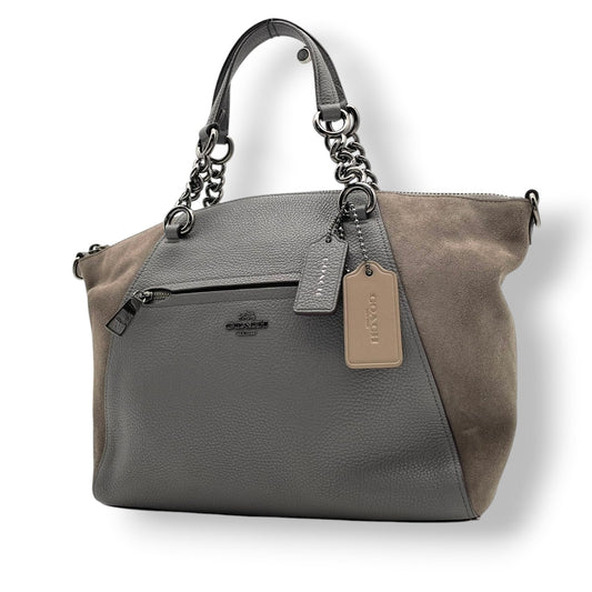 美品 コーチ COACH ハンドバッグ ショルダーバッグ 2WAY レザー 本革 グレー ブラウン 茶 シルバー金具 エレガント クラシック ビジネス お出かけ 普段使い 通勤 通学 トラベル 旅行 レディース 斜め掛け可 肩掛け 自立可 鞄 s86