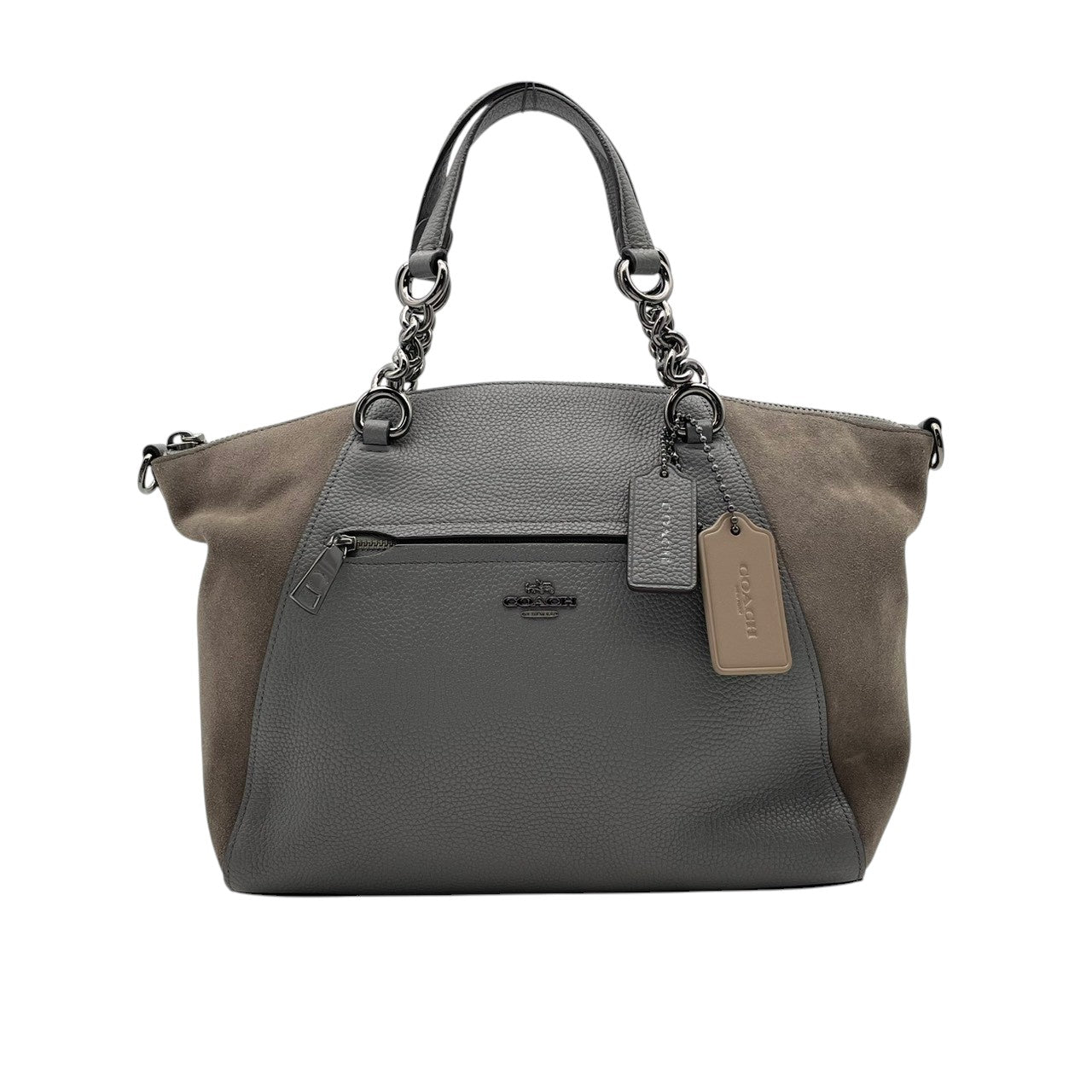 美品 コーチ COACH ハンドバッグ ショルダーバッグ 2WAY レザー 本革 グレー ブラウン 茶 シルバー金具 エレガント クラシック ビジネス お出かけ 普段使い 通勤 通学 トラベル 旅行 レディース 斜め掛け可 肩掛け 自立可 鞄 s86