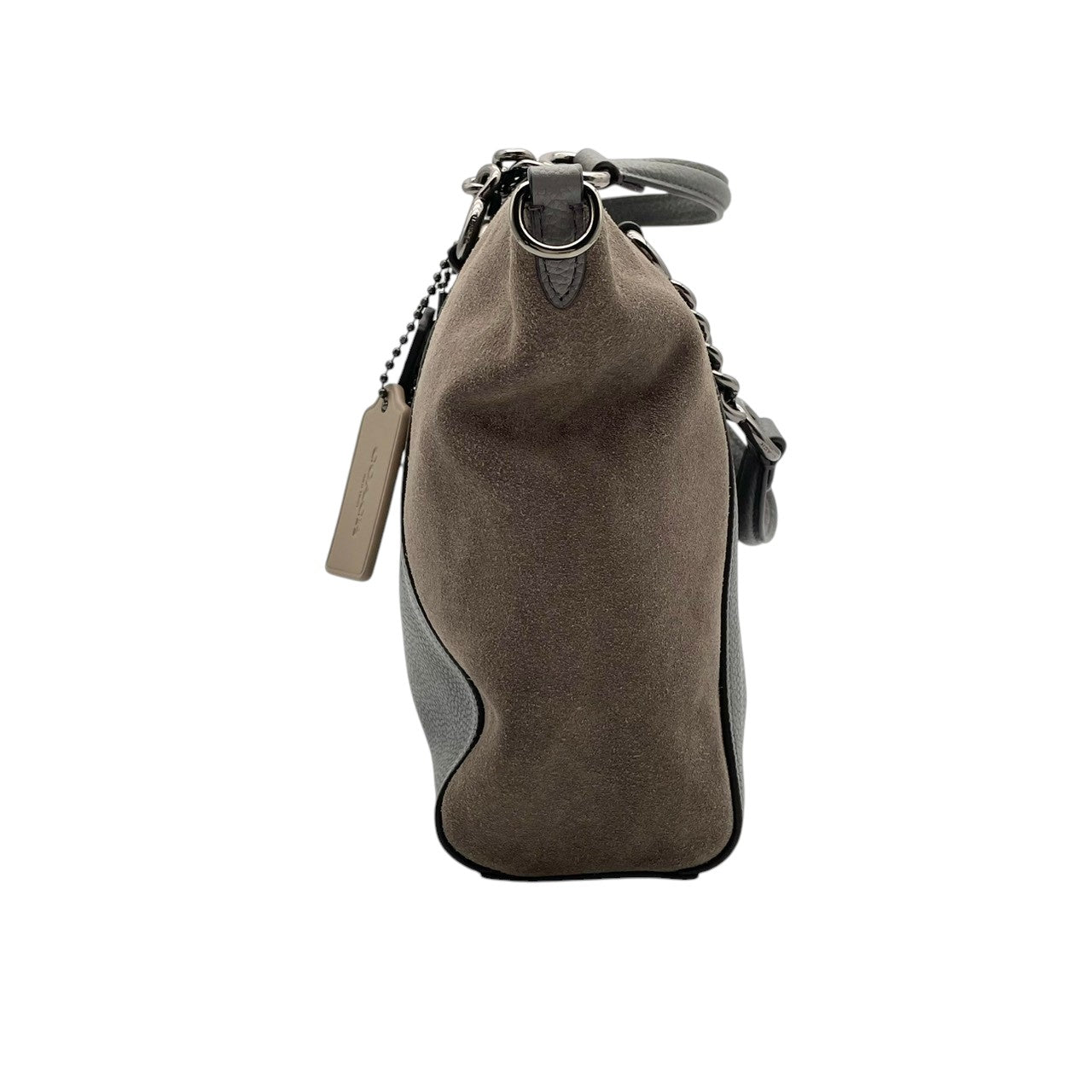 美品 コーチ COACH ハンドバッグ ショルダーバッグ 2WAY レザー 本革 グレー ブラウン 茶 シルバー金具 エレガント クラシック ビジネス お出かけ 普段使い 通勤 通学 トラベル 旅行 レディース 斜め掛け可 肩掛け 自立可 鞄 s86