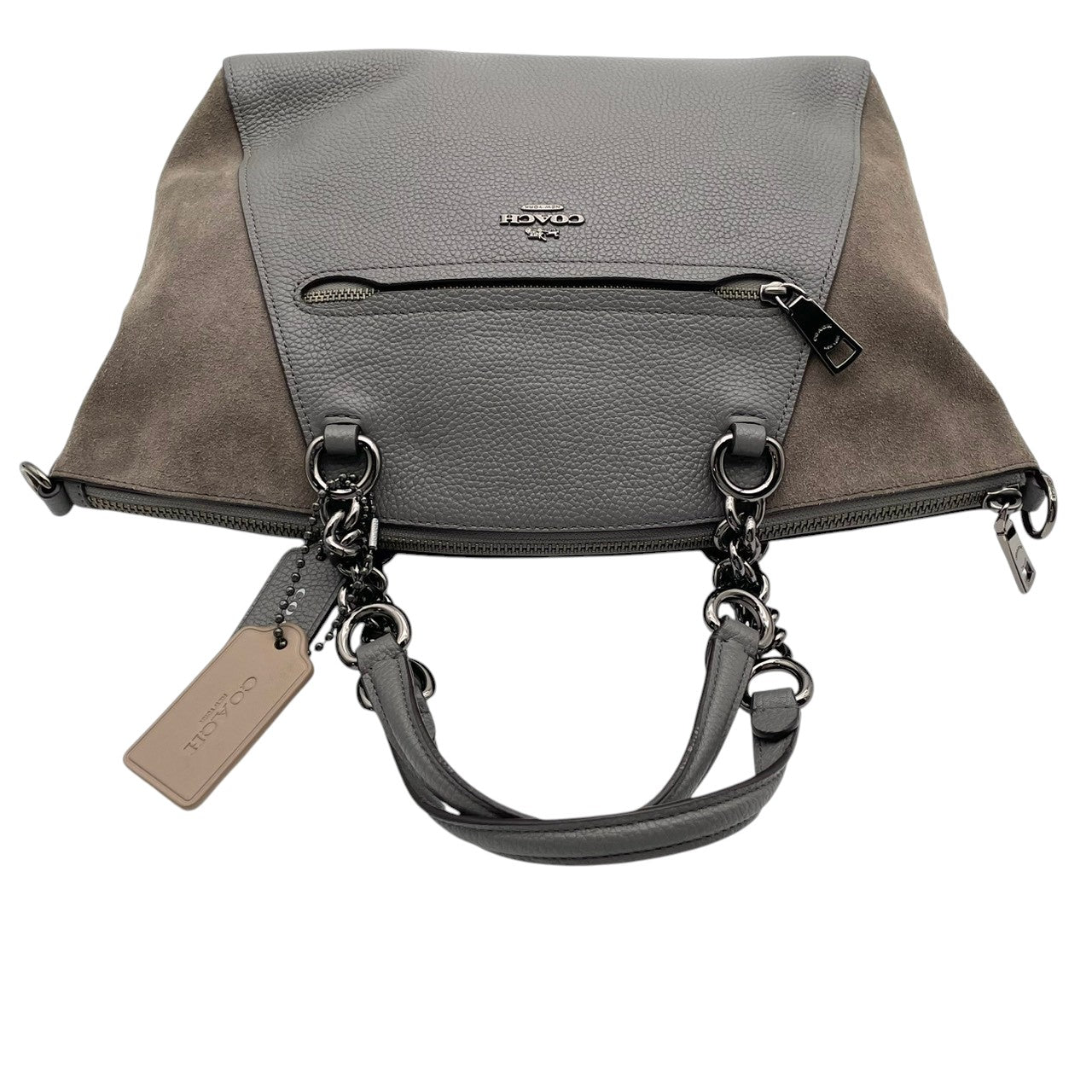 美品 コーチ COACH ハンドバッグ ショルダーバッグ 2WAY レザー 本革 グレー ブラウン 茶 シルバー金具 エレガント クラシック ビジネス お出かけ 普段使い 通勤 通学 トラベル 旅行 レディース 斜め掛け可 肩掛け 自立可 鞄 s86