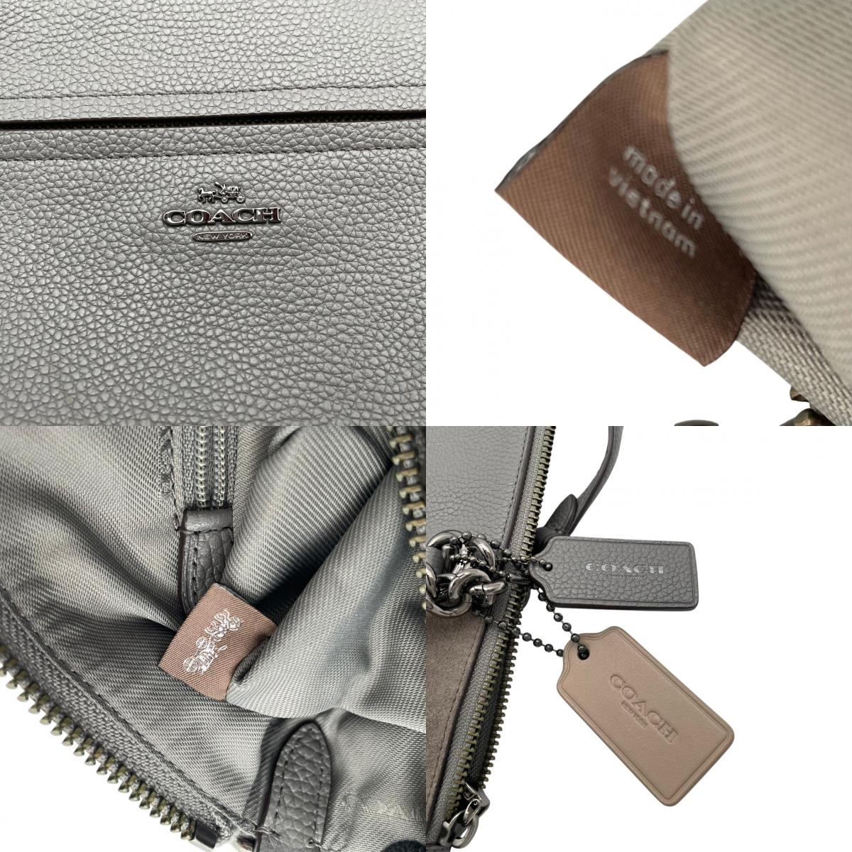 美品 コーチ COACH ハンドバッグ ショルダーバッグ 2WAY レザー 本革 グレー ブラウン 茶 シルバー金具 エレガント クラシック ビジネス お出かけ 普段使い 通勤 通学 トラベル 旅行 レディース 斜め掛け可 肩掛け 自立可 鞄 s86