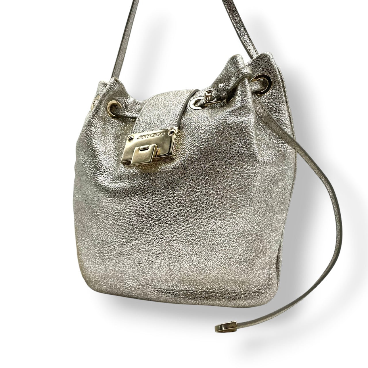 美品 ジミーチュウ JIMMY CHOO ショルダーバッグ ポシェット スタースタッズ レザー 本革 シルバー 銀色 メタリック エレガント クラシック カジュアル お出かけ デート 旅行 トラベル レディース 斜め掛け可 肩掛け スリム 鞄 s86