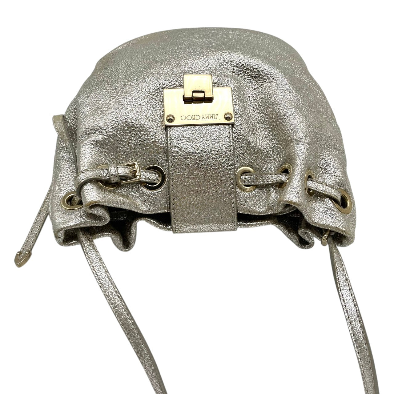 美品 ジミーチュウ JIMMY CHOO ショルダーバッグ ポシェット スタースタッズ レザー 本革 シルバー 銀色 メタリック エレガント クラシック カジュアル お出かけ デート 旅行 トラベル レディース 斜め掛け可 肩掛け スリム 鞄 s86