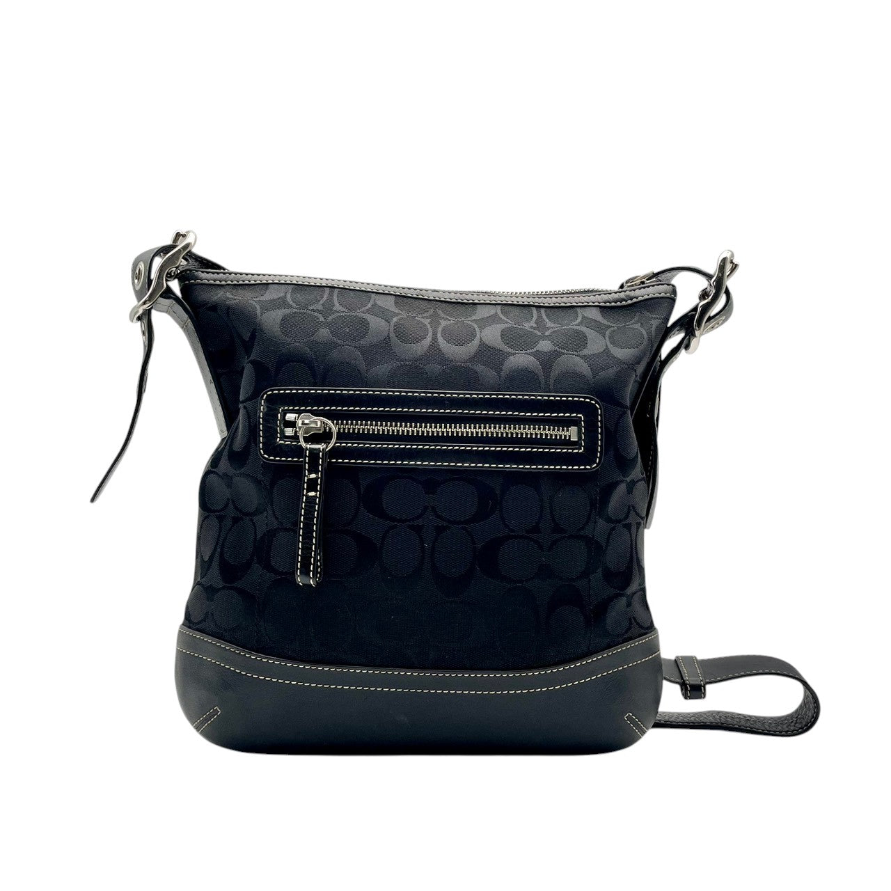 【美品】コーチ COACH ショルダーバッグ 斜め掛け可 シグネチャー キャンバス レザー ブラック 黒 ゴールド金具 9632 鞄 カバン レディース ロゴ チャーム エレガント 上品 モダン カジュアル デート ビンテージ感 クラシック S79