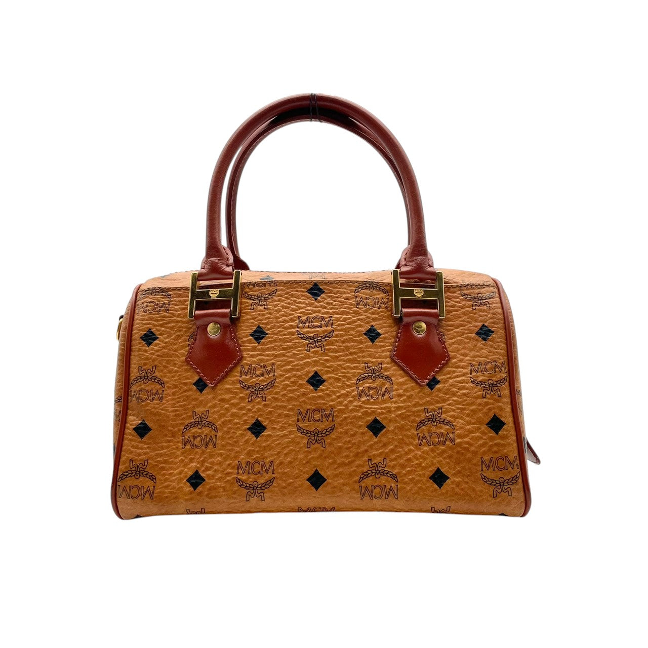 【美品】エムシーエム MCM ハンドバッグ ミニボストンバッグ ヴィセトス レザー 本革 ブラウン 茶色 総柄 ロゴ ビンテージ クラシック エレガント 華やか 上品 ボストン 鞄 手提げ 旅行 お出かけ ドイツ製 高級感 レディース 人気 定番 希少 S94