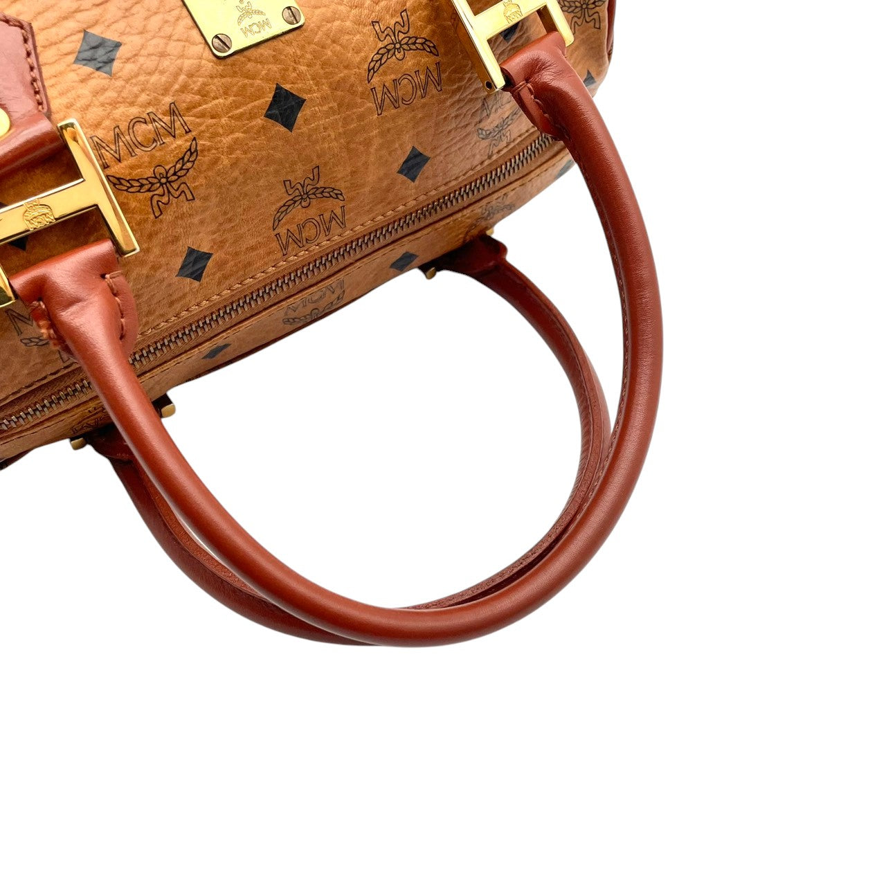 【美品】エムシーエム MCM ハンドバッグ ミニボストンバッグ ヴィセトス レザー 本革 ブラウン 茶色 総柄 ロゴ ビンテージ クラシック エレガント 華やか 上品 ボストン 鞄 手提げ 旅行 お出かけ ドイツ製 高級感 レディース 人気 定番 希少 S94