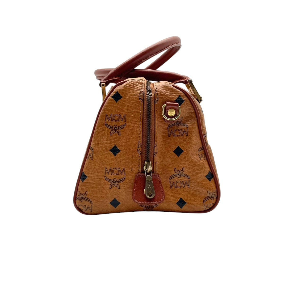 【美品】エムシーエム MCM ハンドバッグ ミニボストンバッグ ヴィセトス レザー 本革 ブラウン 茶色 総柄 ロゴ ビンテージ クラシック エレガント 華やか 上品 ボストン 鞄 手提げ 旅行 お出かけ ドイツ製 高級感 レディース 人気 定番 希少 S94