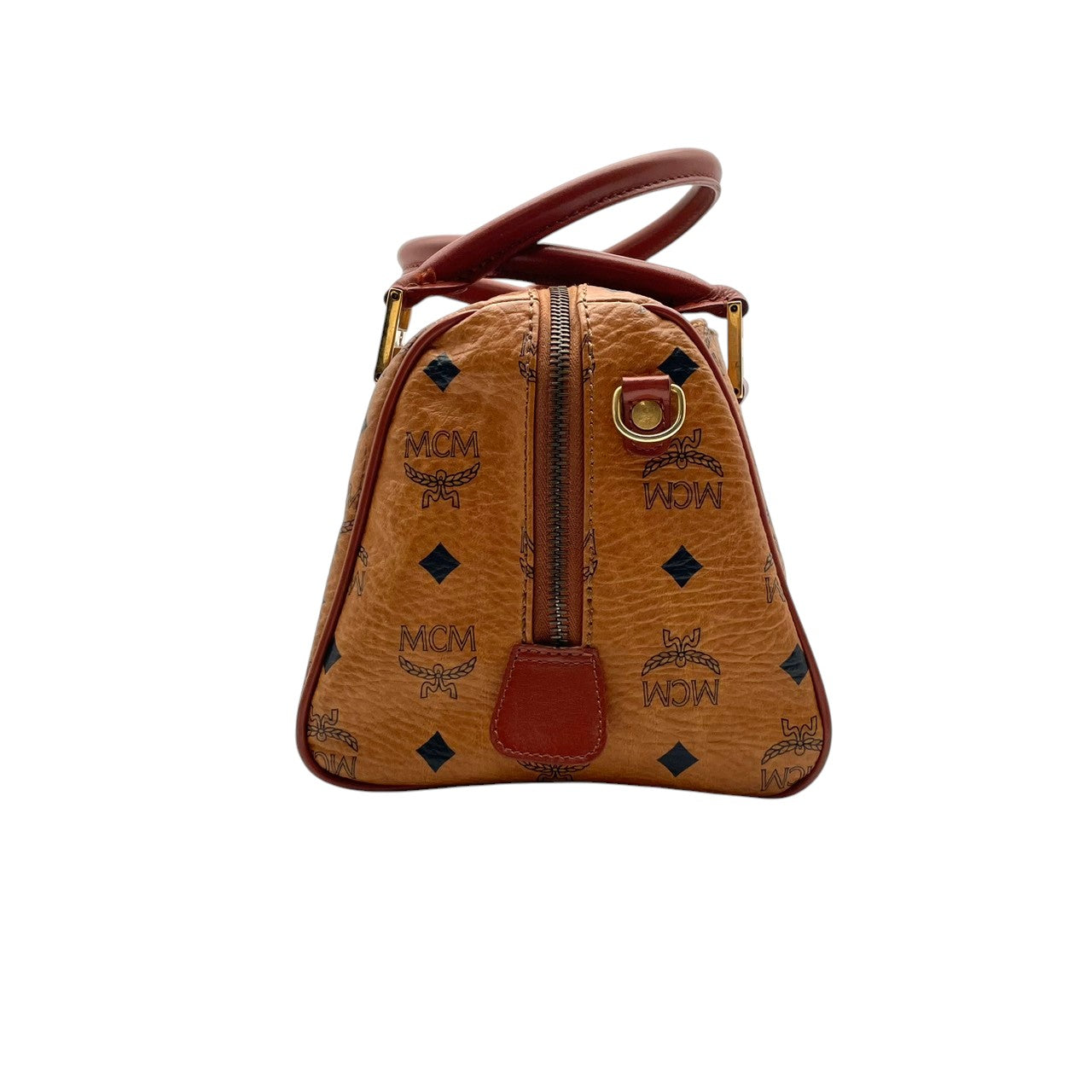 【美品】エムシーエム MCM ハンドバッグ ミニボストンバッグ ヴィセトス レザー 本革 ブラウン 茶色 総柄 ロゴ ビンテージ クラシック エレガント 華やか 上品 ボストン 鞄 手提げ 旅行 お出かけ ドイツ製 高級感 レディース 人気 定番 希少 S94