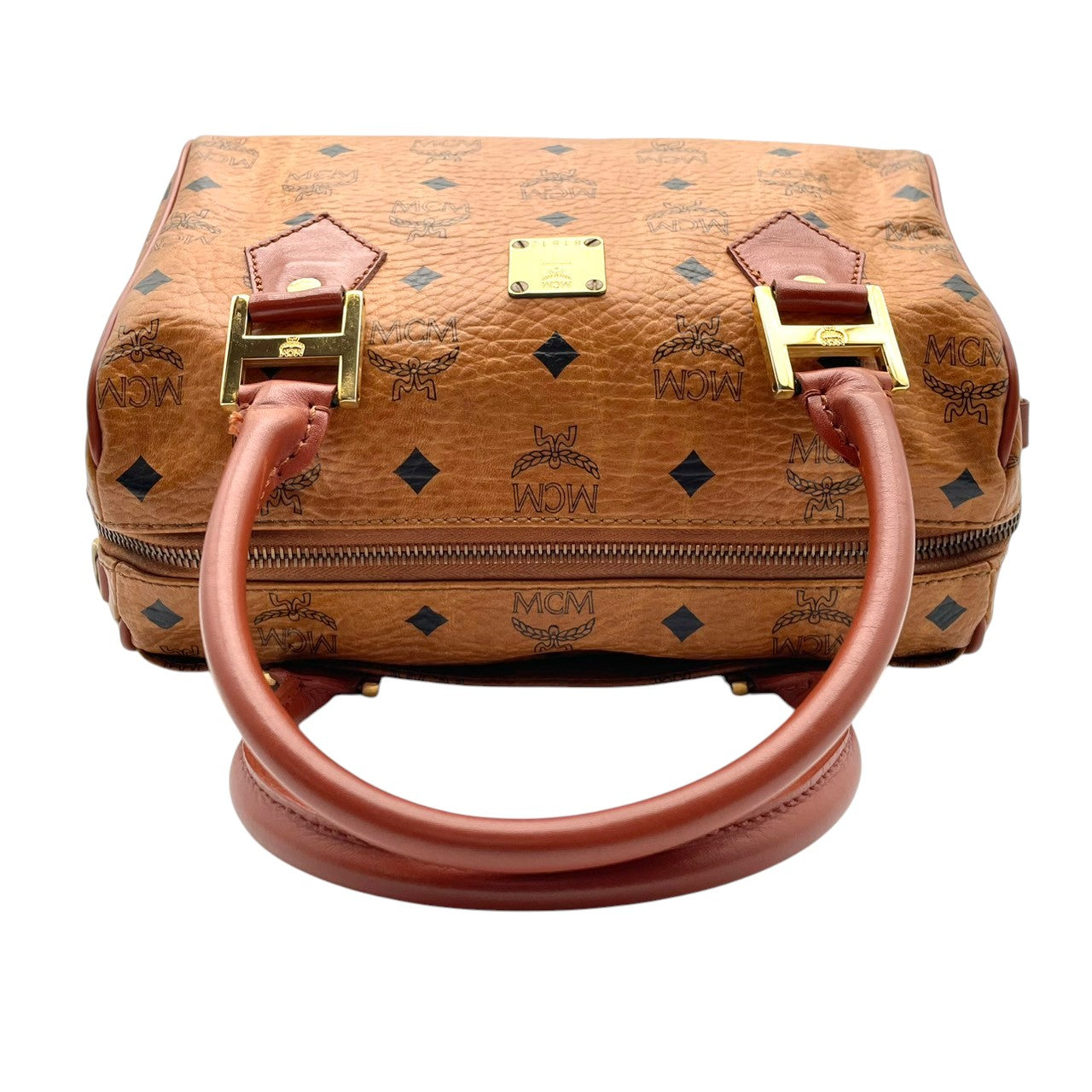 【美品】エムシーエム MCM ハンドバッグ ミニボストンバッグ ヴィセトス レザー 本革 ブラウン 茶色 総柄 ロゴ ビンテージ クラシック エレガント 華やか 上品 ボストン 鞄 手提げ 旅行 お出かけ ドイツ製 高級感 レディース 人気 定番 希少 S94