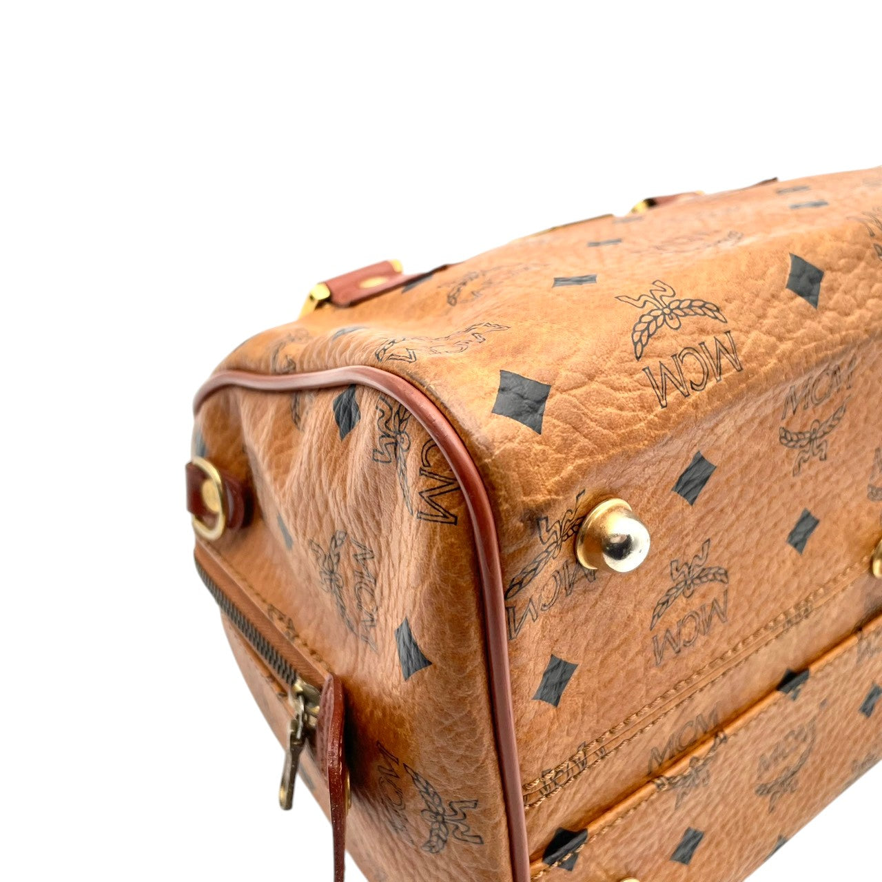 【美品】エムシーエム MCM ハンドバッグ ミニボストンバッグ ヴィセトス レザー 本革 ブラウン 茶色 総柄 ロゴ ビンテージ クラシック エレガント 華やか 上品 ボストン 鞄 手提げ 旅行 お出かけ ドイツ製 高級感 レディース 人気 定番 希少 S94