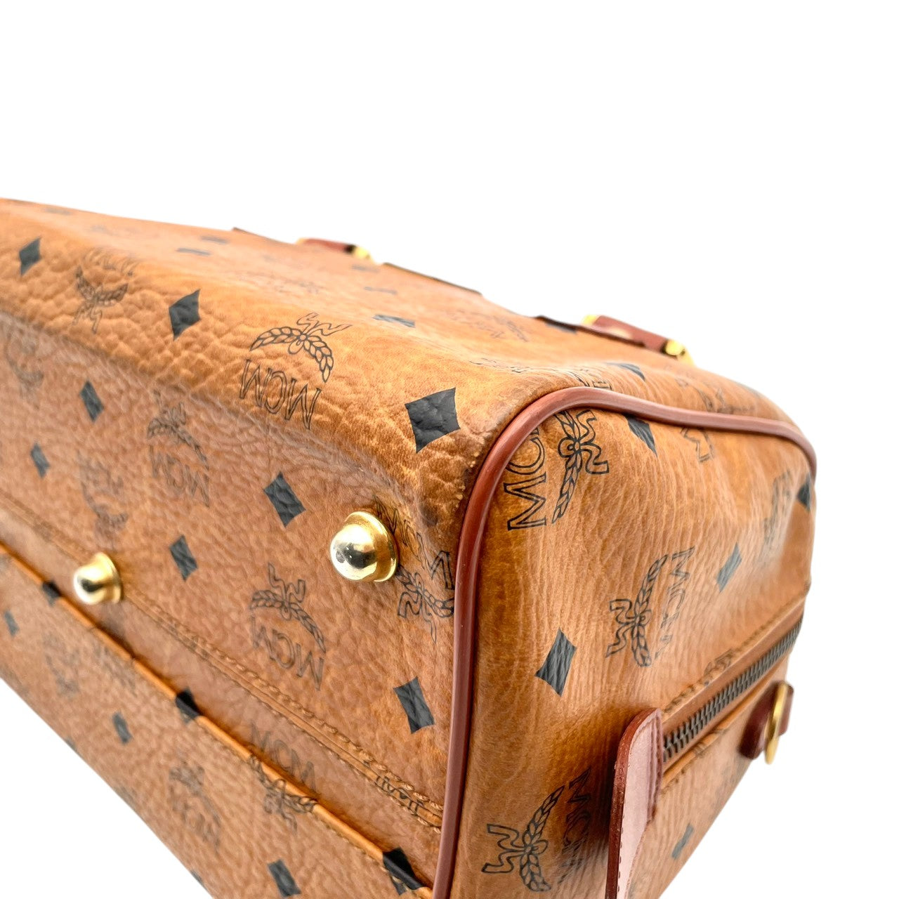【美品】エムシーエム MCM ハンドバッグ ミニボストンバッグ ヴィセトス レザー 本革 ブラウン 茶色 総柄 ロゴ ビンテージ クラシック エレガント 華やか 上品 ボストン 鞄 手提げ 旅行 お出かけ ドイツ製 高級感 レディース 人気 定番 希少 S94