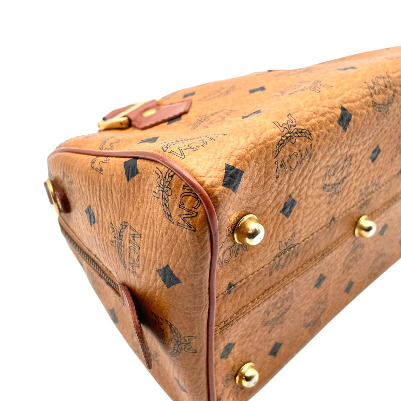 【美品】エムシーエム MCM ハンドバッグ ミニボストンバッグ ヴィセトス レザー 本革 ブラウン 茶色 総柄 ロゴ ビンテージ クラシック エレガント 華やか 上品 ボストン 鞄 手提げ 旅行 お出かけ ドイツ製 高級感 レディース 人気 定番 希少 S94