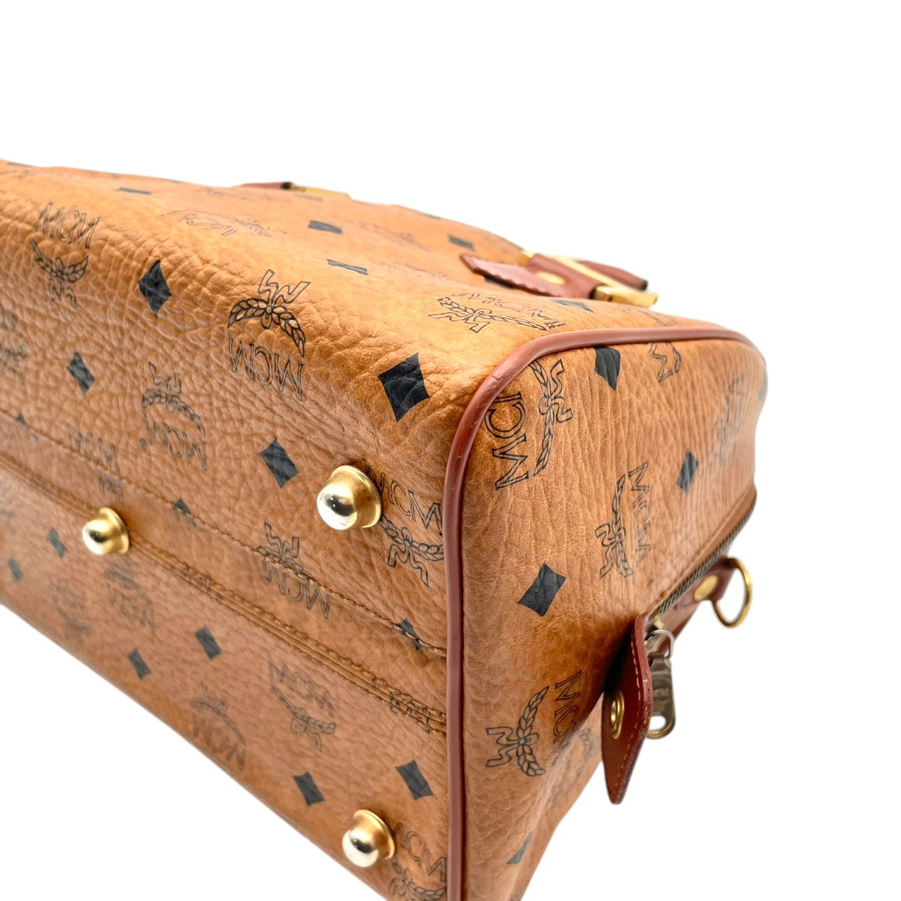 【美品】エムシーエム MCM ハンドバッグ ミニボストンバッグ ヴィセトス レザー 本革 ブラウン 茶色 総柄 ロゴ ビンテージ クラシック エレガント 華やか 上品 ボストン 鞄 手提げ 旅行 お出かけ ドイツ製 高級感 レディース 人気 定番 希少 S94
