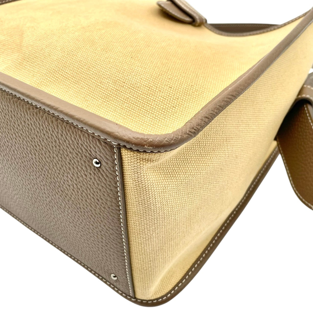 【美品】ヴァジック VASIC ワンショルダーバッグ トートバッグ キャンバス レザー ベージュ ブラウン 茶色 切替 デザイン ビンテージ クラシック エレガント 上品 都会的 モダン 自立可 鞄 肩掛け 手提げ レディース お出かけ デイリー S85