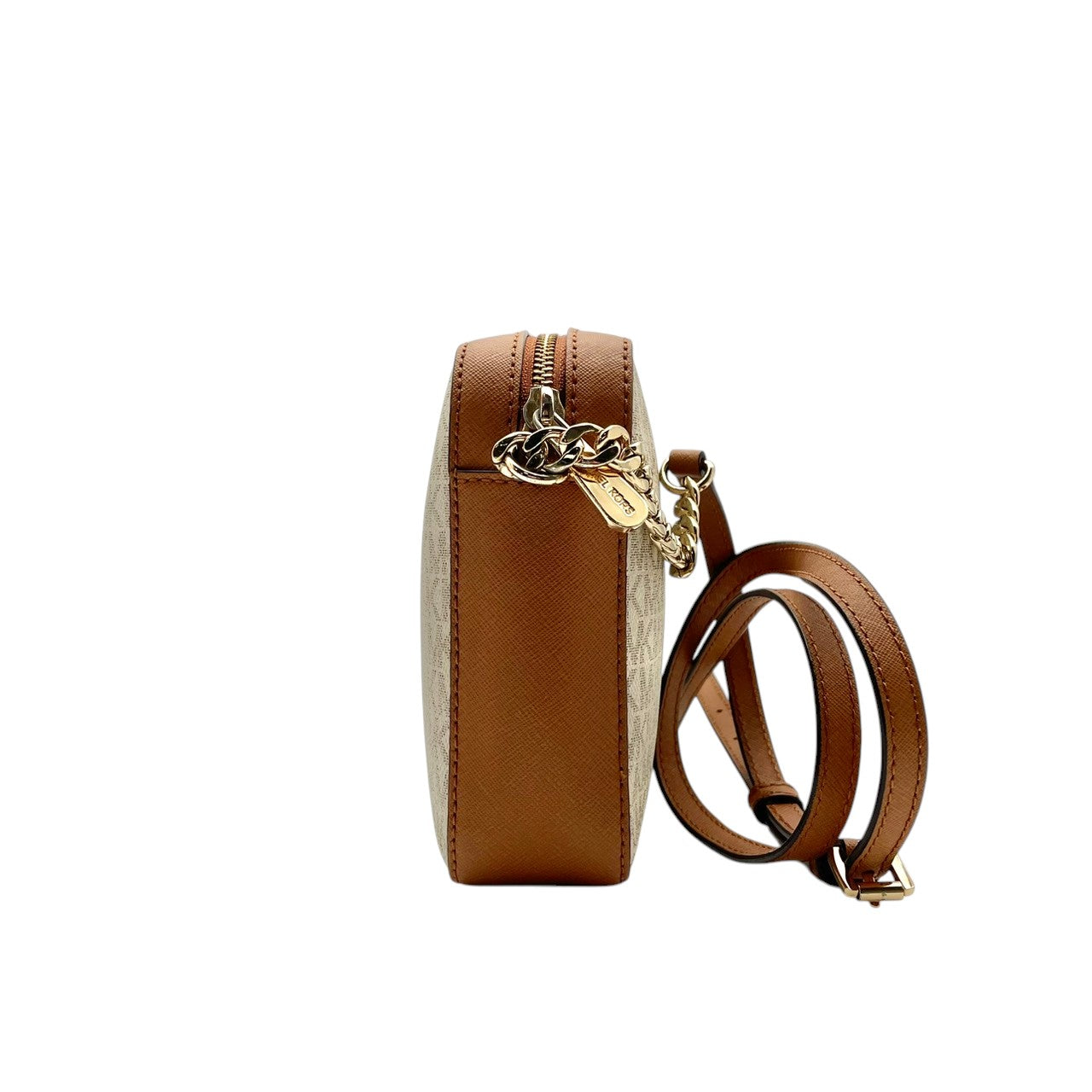 マイケルコース MICHAEL KORS ショルダーバッグ 斜め掛け可 肩掛け MKロゴ シグネチャー PVC レザー アイボリー ホワイト ベージュ ブラウン 茶色 総柄 ビンテージ クラシック エレガント 上品 スクエア 鞄 レディース 女子会 S85