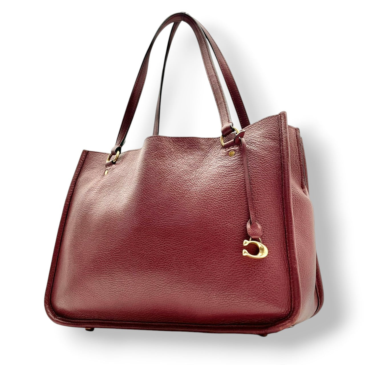 コーチ COACH トートバッグ ワンショルダーバッグ レザー 本革 レッド 赤 無地 ビンテージ クラシック エレガント 上品 鞄 肩掛け 手提げ 通勤 通学 A4収納可 自立可 シンプル 華やか ゴールド金具 チャーム付き ロゴ C3768 S87