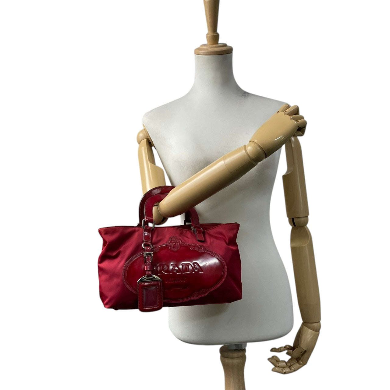 プラダ PRADA ハンドバッグ トートバッグ ミニバッグ ナイロン パテントレザー エナメル 三角ロゴ プレート テスート 本革 レッド 赤 ビンテージ クラシック エレガント レディース お出かけ 散歩 旅行 女子会 パーティ イタリア製 希少 S87