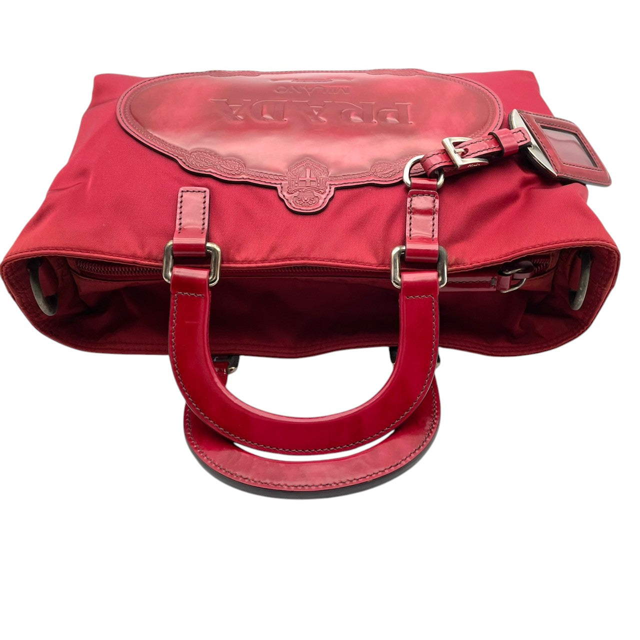 プラダ PRADA ハンドバッグ トートバッグ ミニバッグ ナイロン パテントレザー エナメル 三角ロゴ プレート テスート 本革 レッド 赤 ビンテージ クラシック エレガント レディース お出かけ 散歩 旅行 女子会 パーティ イタリア製 希少 S87