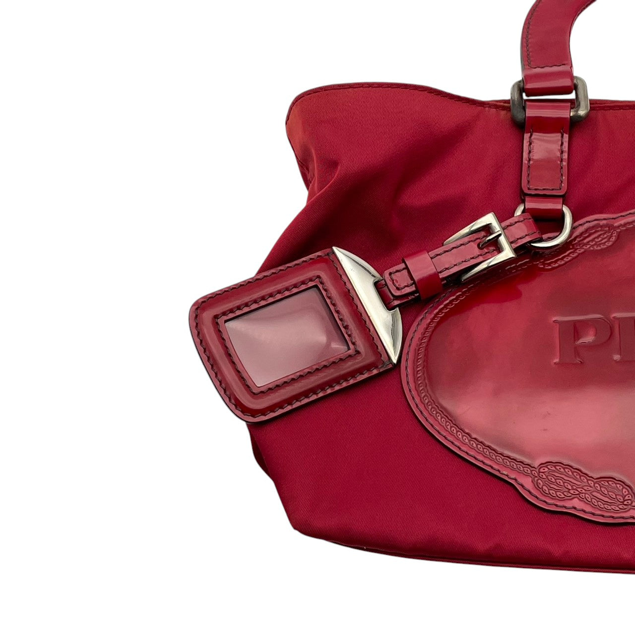 プラダ PRADA ハンドバッグ トートバッグ ミニバッグ ナイロン パテントレザー エナメル 三角ロゴ プレート テスート 本革 レッド 赤 ビンテージ クラシック エレガント レディース お出かけ 散歩 旅行 女子会 パーティ イタリア製 希少 S87
