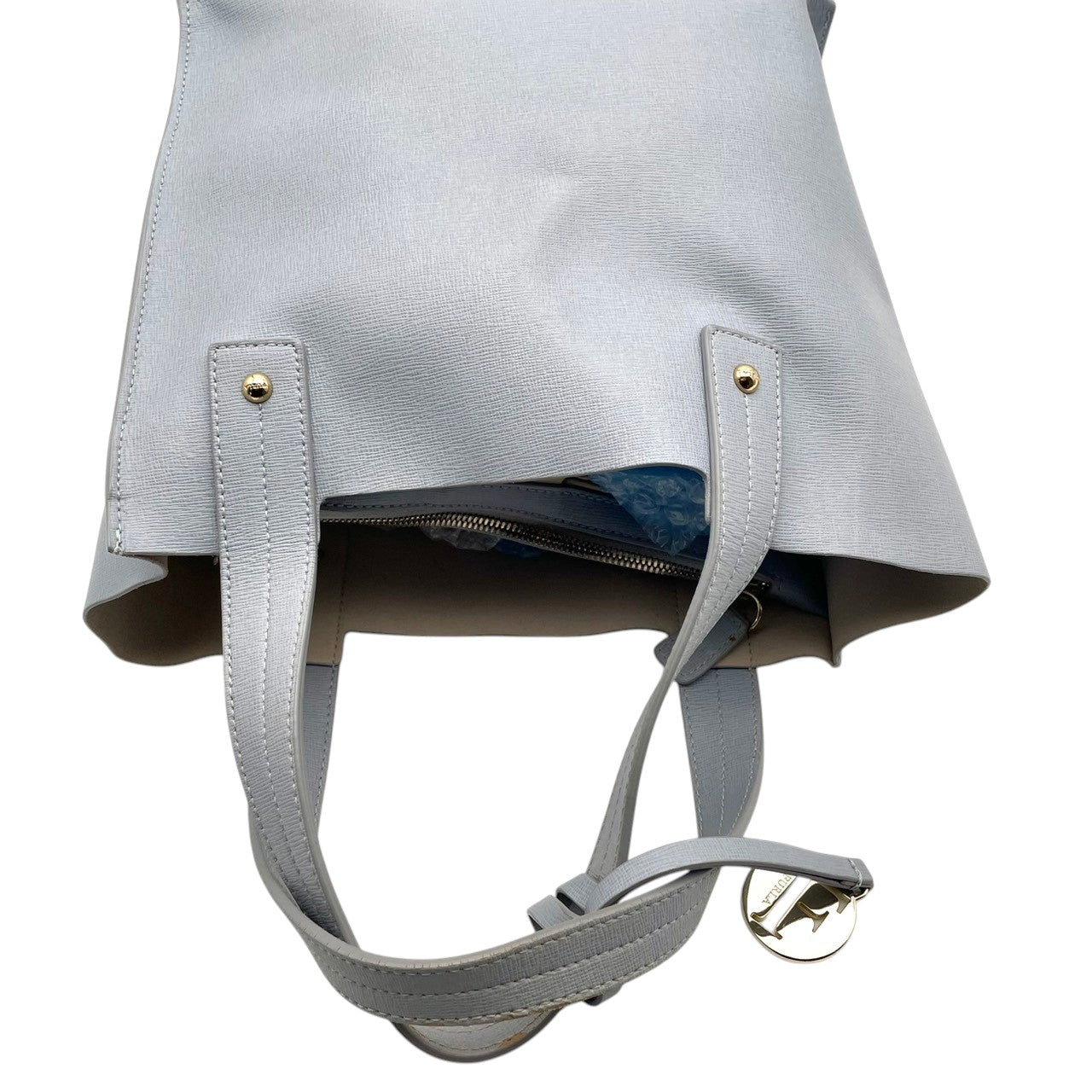 フルラ FURLA ハンドバッグ トートバッグ 2WAY レザー 本革 水色 ライトブルー パステルカラー ビンテージ クラシック エレガント 上品 鞄 手提げ ワンショルダー 自立可 レディース お出かけ 旅行 デイリー ロゴ シルバー金具 S87