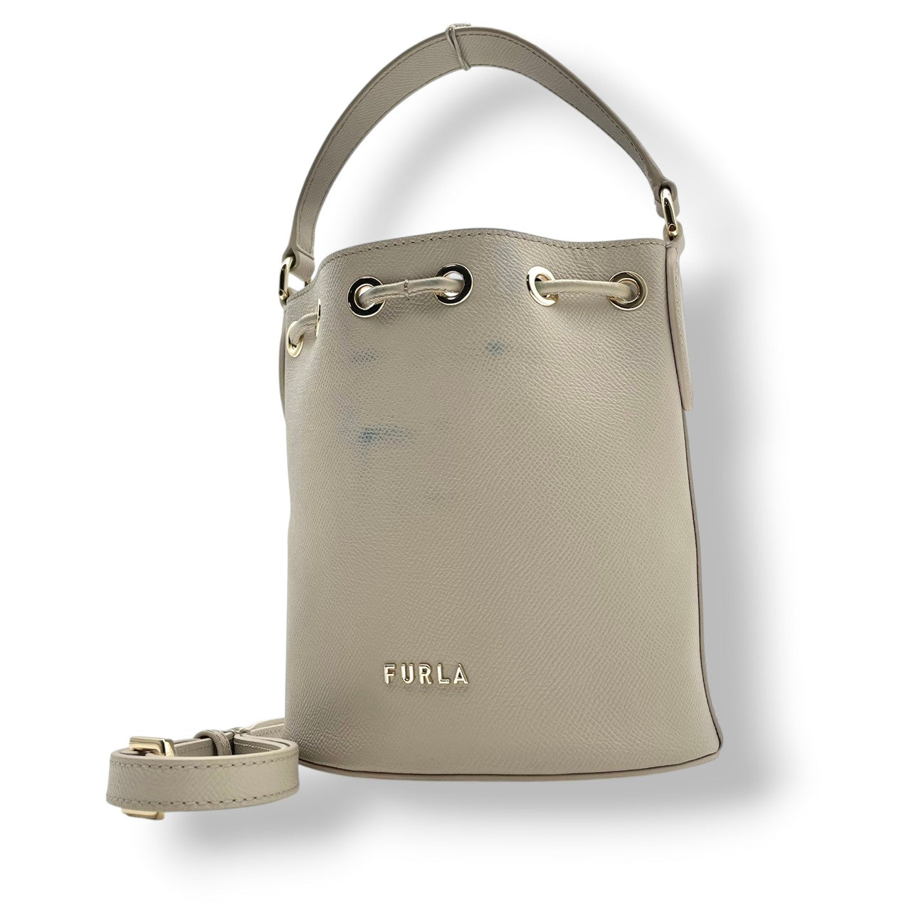 フルラ FURLA ハンドバッグ ショルダーバッグ 2WAY レザー 本革 ベージュ 無地 ビンテージ クラシック エレガント 上品 鞄 斜め掛け可 自立可 レディース 女子会 お出かけ 旅行 デイリー 華やか ゴールド金具 ロゴチャーム 希少 良品 S87