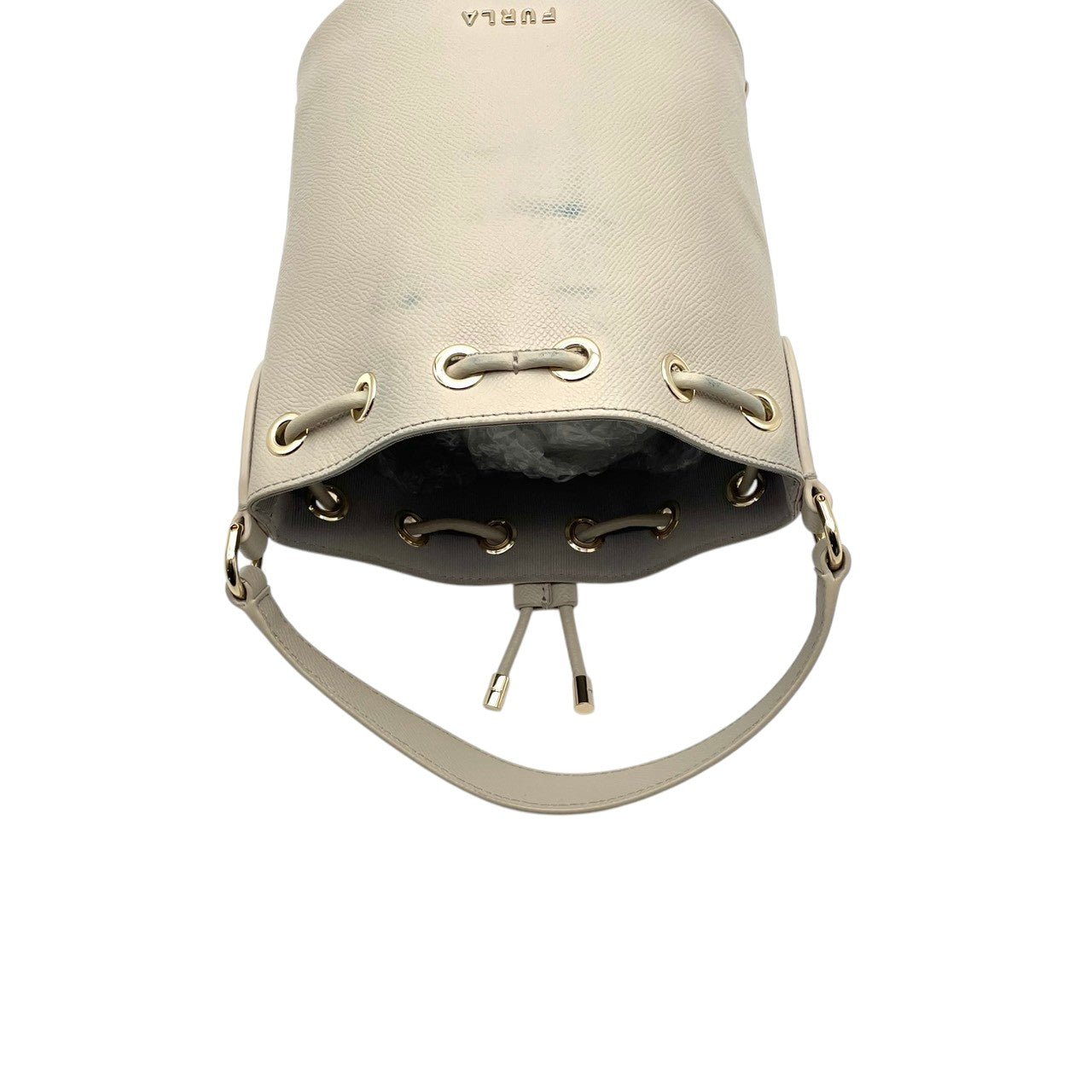 フルラ FURLA ハンドバッグ ショルダーバッグ 2WAY レザー 本革 ベージュ 無地 ビンテージ クラシック エレガント 上品 鞄 斜め掛け可 自立可 レディース 女子会 お出かけ 旅行 デイリー 華やか ゴールド金具 ロゴチャーム 希少 良品 S87
