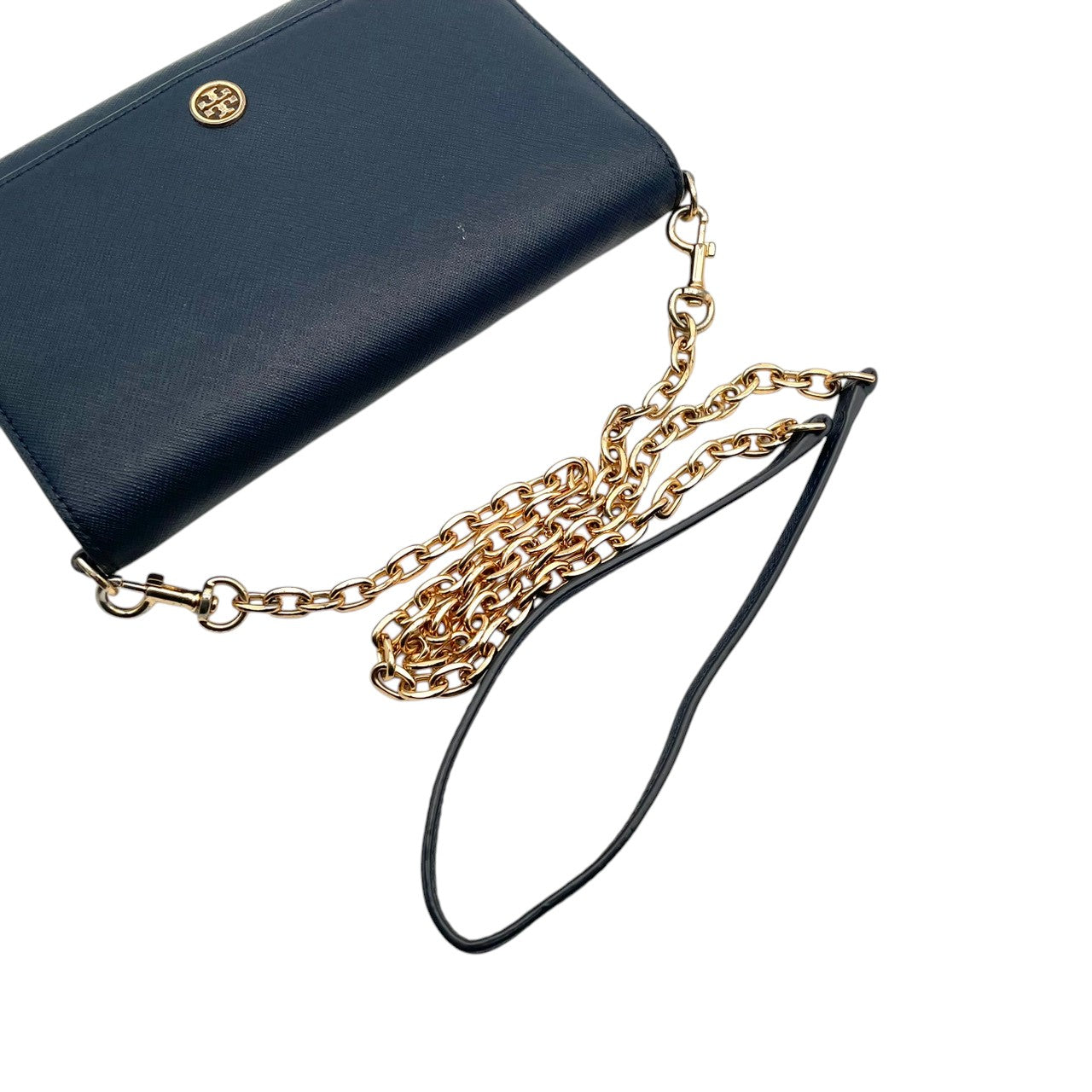 トリーバーチ Tory Burch ショルダーバッグ 斜め掛け可 チェーンショルダー レザー 本革 ネイビー 紺 紺色 ミニバッグ ウォレットバッグ ビンテージ クラシック エレガント 上品 鞄 レディース お出かけ 旅行 デイリー ロゴ ゴールド金具 S87