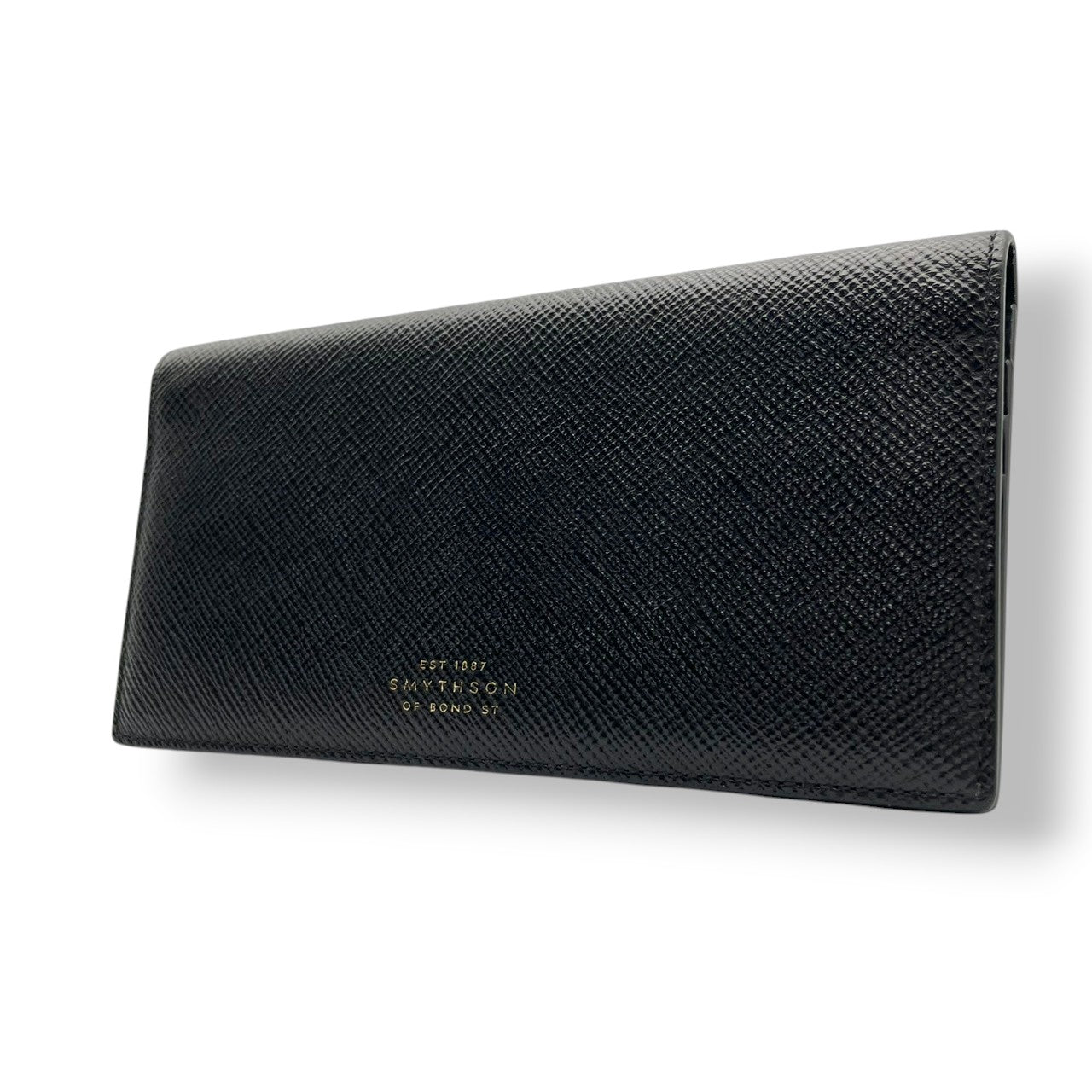 スマイソン SMYTHSON 長財布 ロングウォレット 札入れ パナマ レザー 本革 クロスグレイン ブラック 黒 無地 ビンテージ クラシック エレガント 上品 シンプル 極薄 スリム コンパクト 小物 財布 メンズ レディース ユニセックス 英国 m3