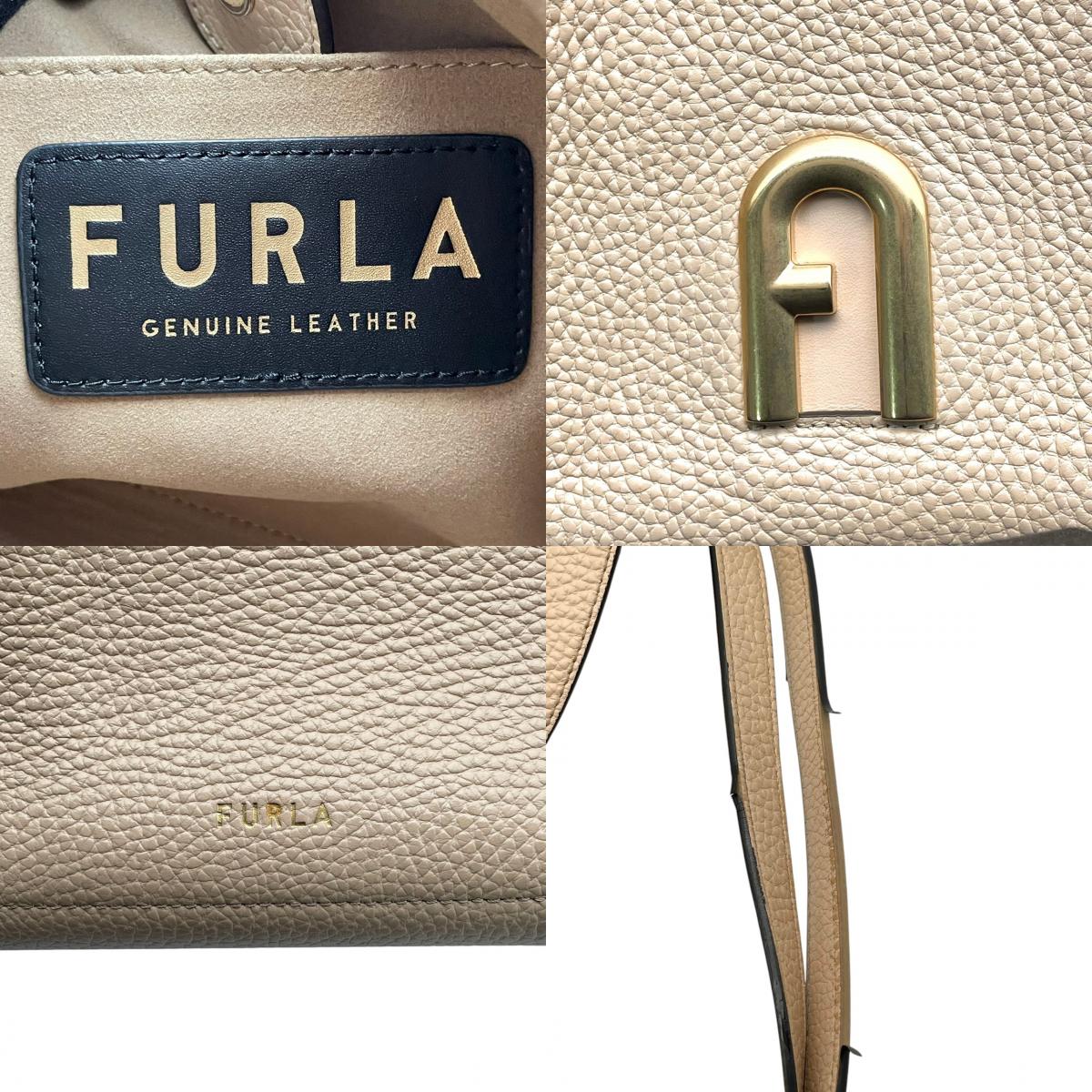 フルラ FURLA ハンドバッグ ショルダーバッグ 2WAY レザー 本革 ベージュ 無地 ビンテージ クラシック エレガント 上品 鞄 斜め掛け可 自立可 A4収納可 通勤 通学 大容量 レディース お出かけ 旅行 デイリー 良品 S91