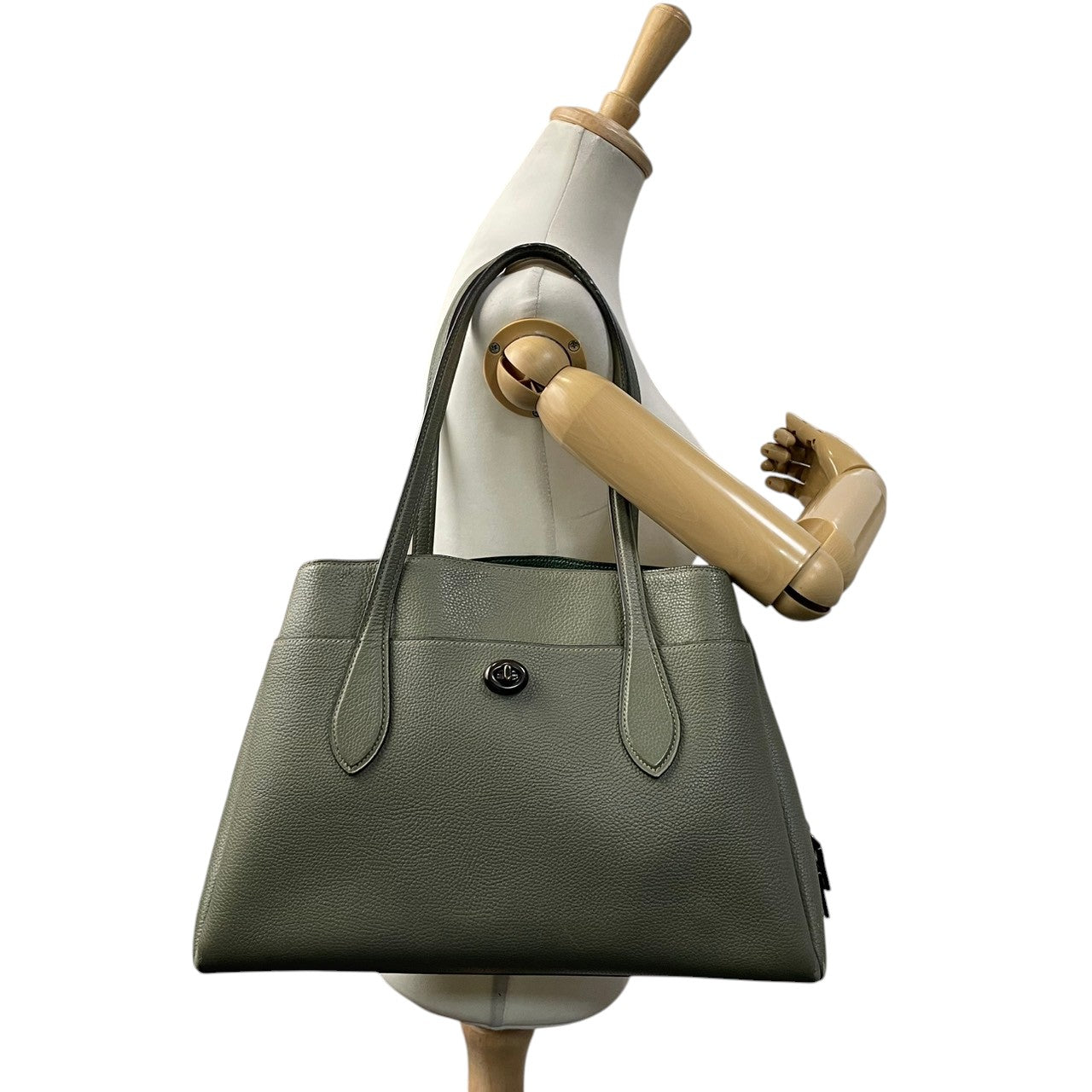 COACH コーチ トートバッグ ショルダーバッグ ワンショルダー 肩掛け レザー 本革 シボ革 グリーン 緑 ターンロック 88340 大容量 A4収納可 エレガント クラシック カジュアル ビジネス 通勤 通学 カバン 鞄 自立可 レディース S80