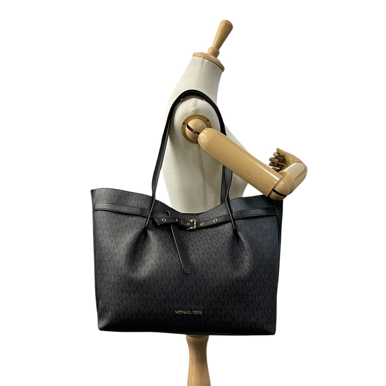 MICHAEL KORS マイケルコース トートバッグ ワンショルダー 肩掛け PVC レザー ブラック 黒 MKロゴ シグネチャー 総柄 エレガント カジュアル 通勤 通学 デイリー カバン 鞄 自立可 大容量 A4収納可 レディース U4