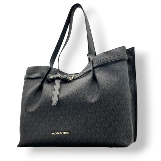 MICHAEL KORS マイケルコース トートバッグ ワンショルダー 肩掛け PVC レザー ブラック 黒 MKロゴ シグネチャー 総柄 エレガント カジュアル 通勤 通学 デイリー カバン 鞄 自立可 大容量 A4収納可 レディース U4