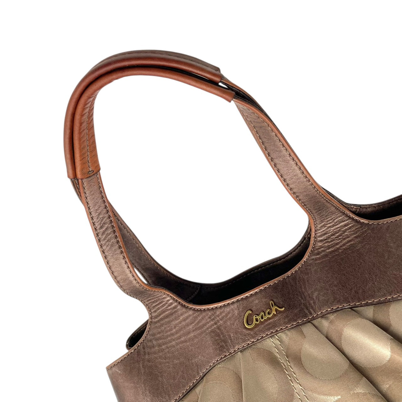 COACH コーチ トートバッグ ショルダーバッグ ワンショルダー 肩掛け キャンバス レザー 本革 ベージュ ブラウン 茶色 シグネチャー 総柄 ファスナー開閉 大容量 A4収納可 デイリーユース マザーズバッグ カバン 鞄 自立可 レディース U4