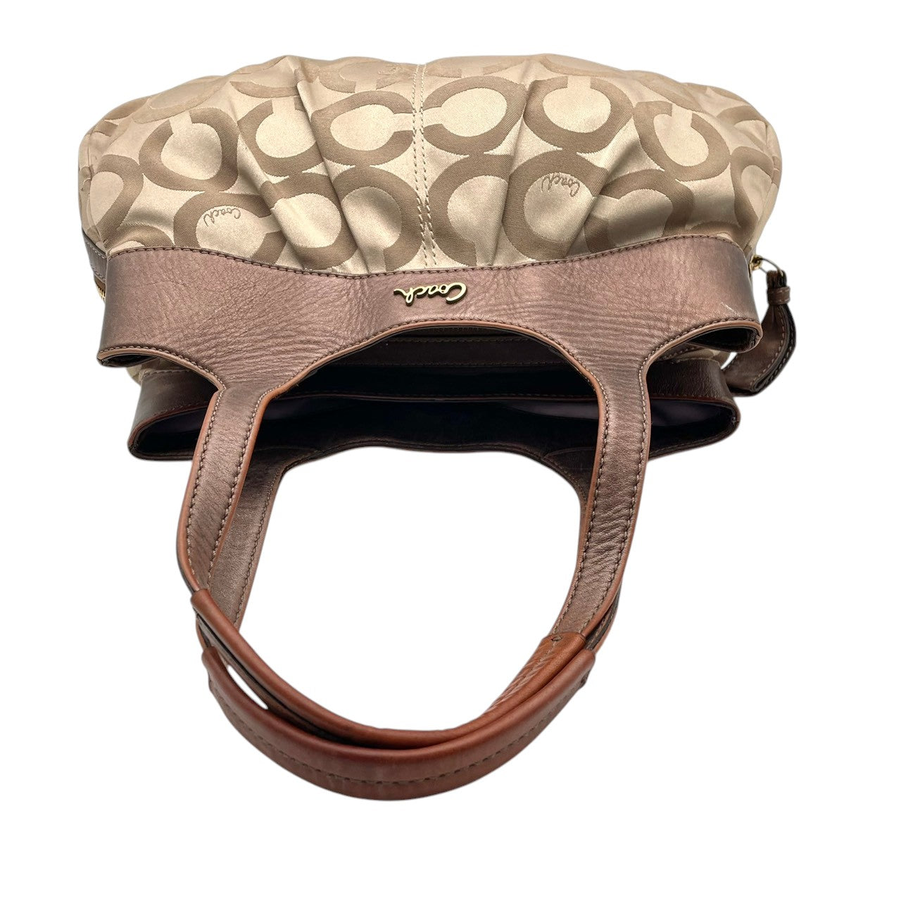 COACH コーチ トートバッグ ショルダーバッグ ワンショルダー 肩掛け キャンバス レザー 本革 ベージュ ブラウン 茶色 シグネチャー 総柄 ファスナー開閉 大容量 A4収納可 デイリーユース マザーズバッグ カバン 鞄 自立可 レディース U4