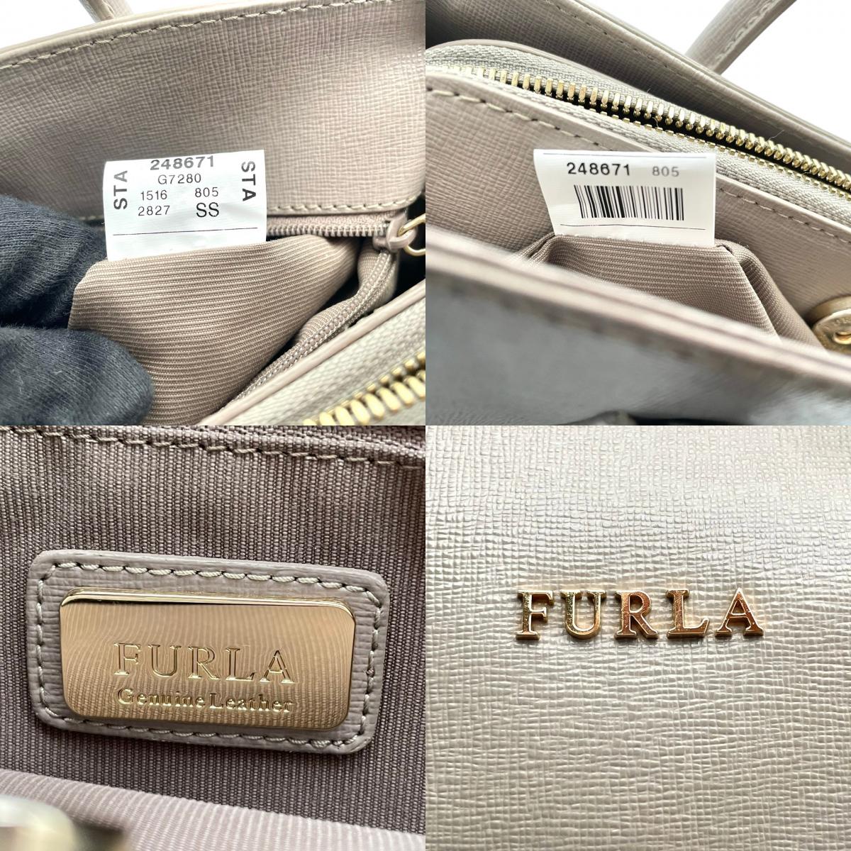FURLA フルラ ハンドバッグ ショルダーバッグ 2WAY クロスボディ 斜め掛け可 レザー 本革 グレー 灰色 ロゴチャーム ファスナー エレガント クラシック カジュアル 通勤 通学 デイリー フォーマル カバン 鞄 自立可 レディース U4