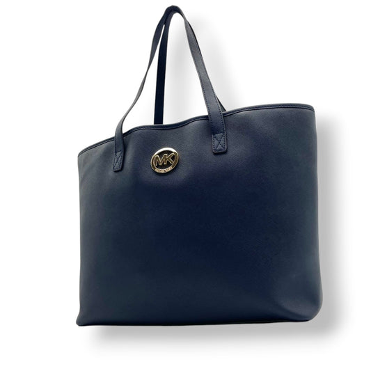 MICHAEL KORS マイケルコース トートバッグ ショルダーバッグ ワンショルダー 肩掛け レザー 本革 ネイビー 紺色 ゴールド金具 ロゴチャーム 無地 シンプル 大容量 A4収納可 上品 エレガント クラシック 鞄 自立可 レディース U4