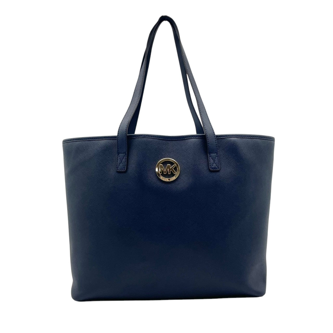 MICHAEL KORS マイケルコース トートバッグ ショルダーバッグ ワンショルダー 肩掛け レザー 本革 ネイビー 紺色 ゴールド金具 ロゴチャーム 無地 シンプル 大容量 A4収納可 上品 エレガント クラシック 鞄 自立可 レディース U4