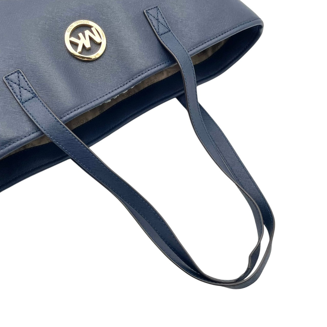 MICHAEL KORS マイケルコース トートバッグ ショルダーバッグ ワンショルダー 肩掛け レザー 本革 ネイビー 紺色 ゴールド金具 ロゴチャーム 無地 シンプル 大容量 A4収納可 上品 エレガント クラシック 鞄 自立可 レディース U4