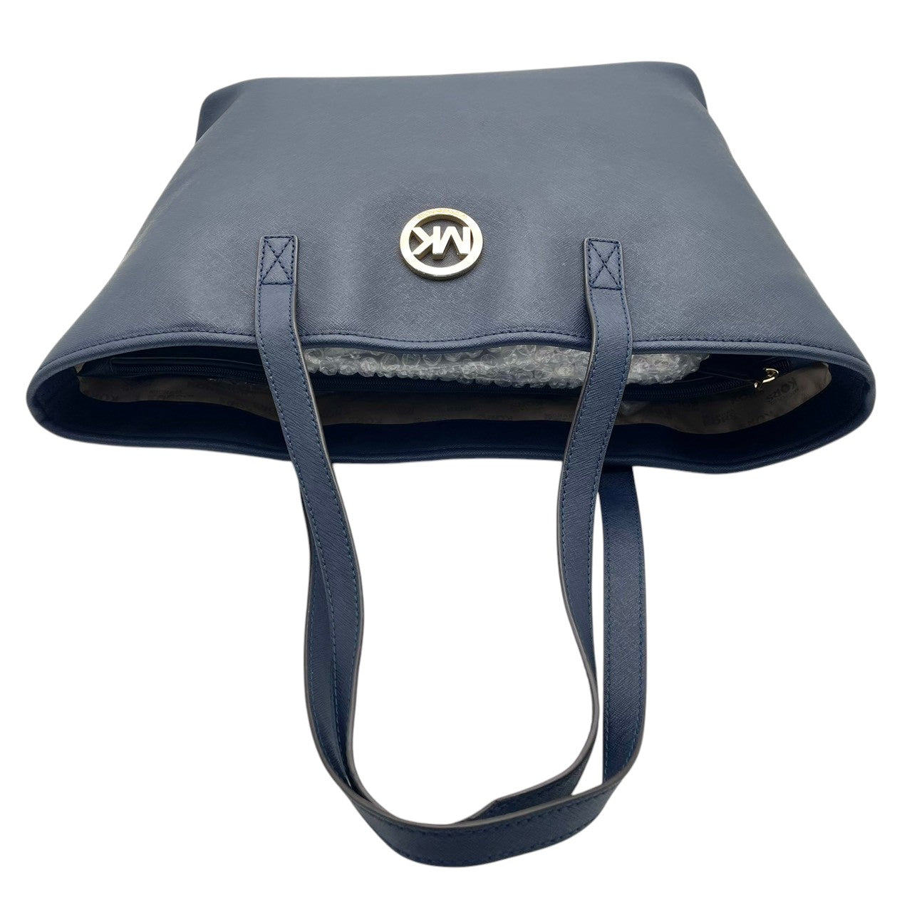 MICHAEL KORS マイケルコース トートバッグ ショルダーバッグ ワンショルダー 肩掛け レザー 本革 ネイビー 紺色 ゴールド金具 ロゴチャーム 無地 シンプル 大容量 A4収納可 上品 エレガント クラシック 鞄 自立可 レディース U4