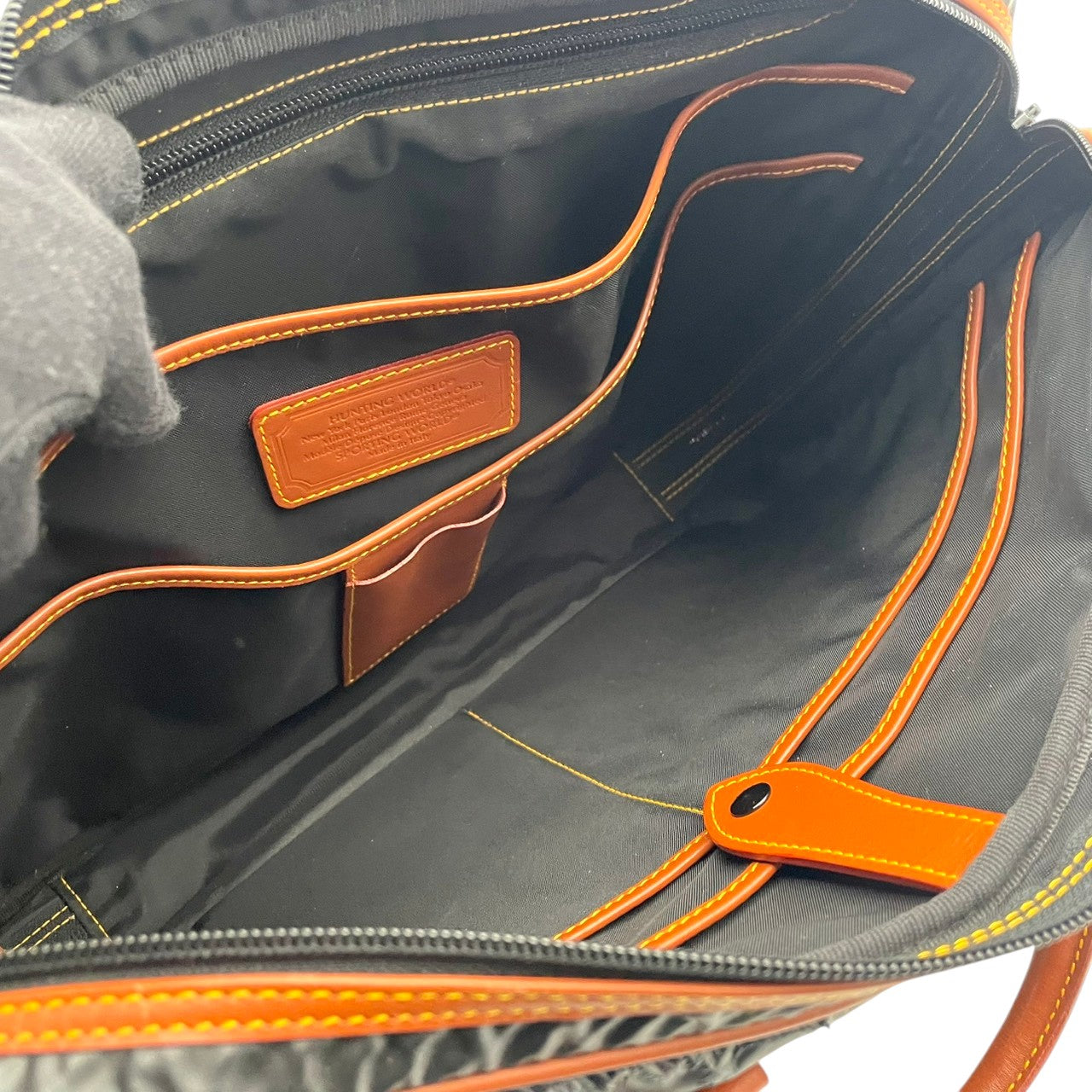 良品 ハンティングワールド HUNTING WORLD ビジネスバッグ ブリーフケース トートバッグ ハンドバッグ PVC レザー 本革 ブラック 黒 ブラウン 茶 ロゴ 総柄 A4収納可 大容量 メンズ 紳士 通勤 出張 ビジネス カジュアル カバン S96