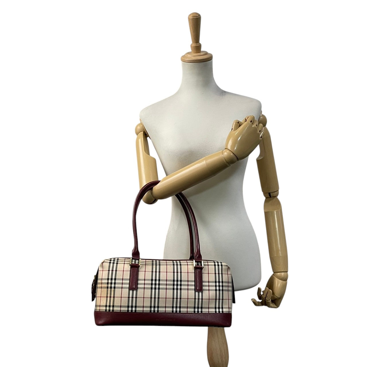 良品 バーバリー BURBERRY ハンドバッグ ミニボストン キャンバス レザー ノバチェック ベージュ ボルドー ワンショルダー 鞄 レディース カジュアル フォーマル クラシック エレガント ビンテージ レトロ デイリー お出かけ かばん カバン S96