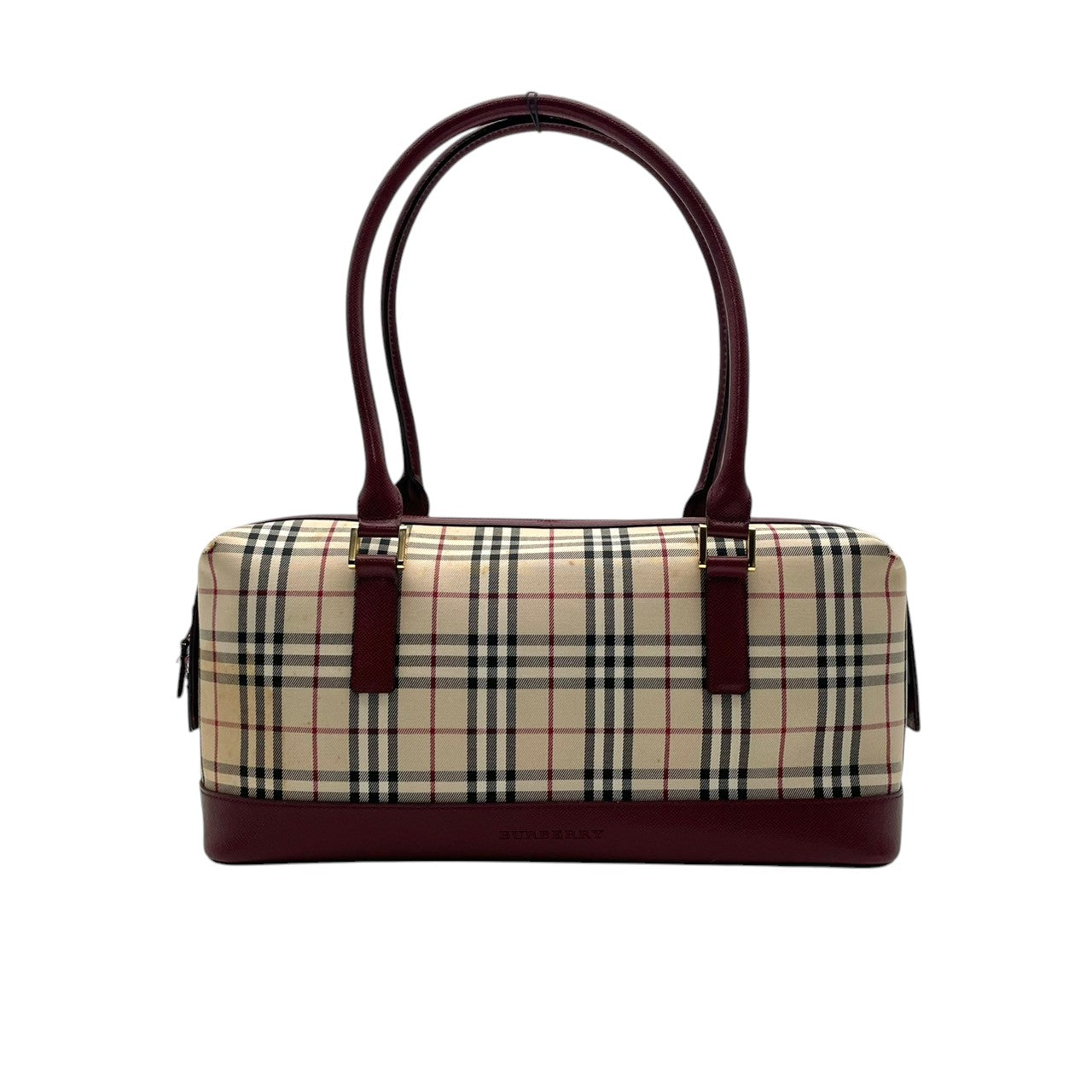 良品 バーバリー BURBERRY ハンドバッグ ミニボストン キャンバス レザー ノバチェック ベージュ ボルドー ワンショルダー 鞄 レディース カジュアル フォーマル クラシック エレガント ビンテージ レトロ デイリー お出かけ かばん カバン S96